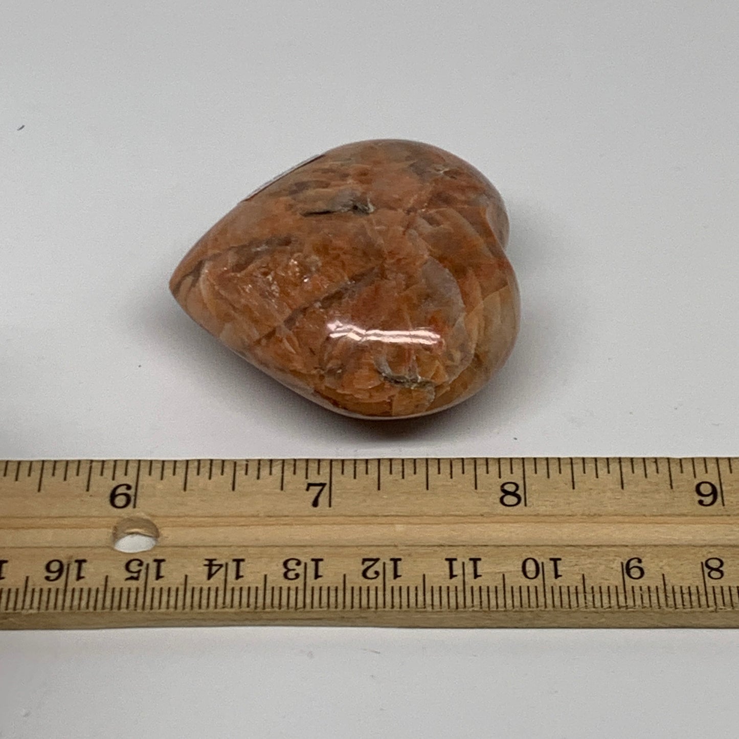 73.5g, 1.9"x2"x0.9", Peach Moonstone Heart Crystal Polished, B34985