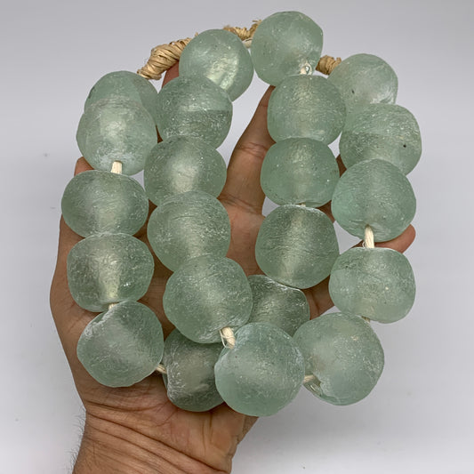 1.98 lbs, 23mm-33mm, 1 Strand, 22 beads, Green/Blue Sea Glass Beads, B35690