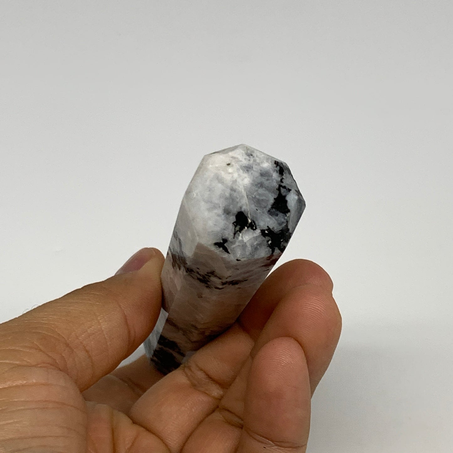 84.4g, 3.8"x1", Rainbow Moonstone Tower Obelisk Point Crystal @India, B29221