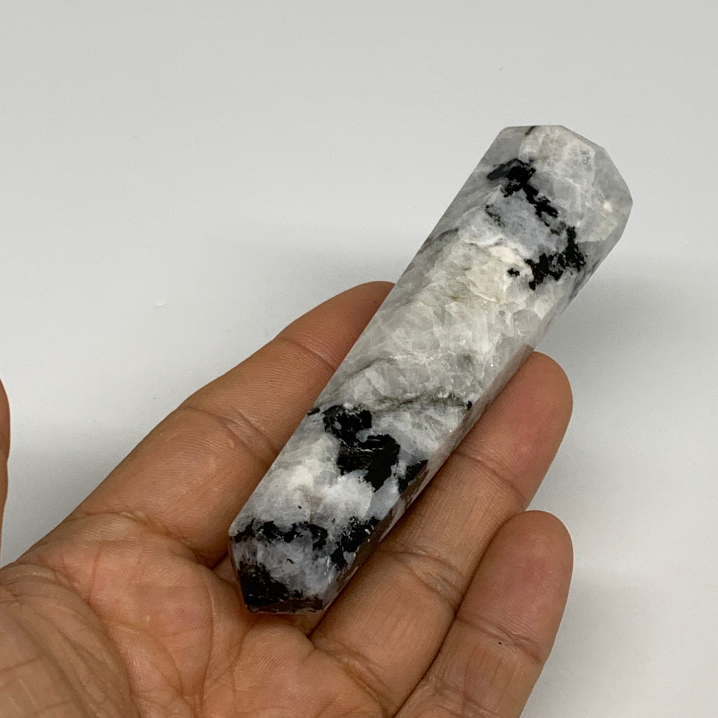 84.4g, 3.8"x1", Rainbow Moonstone Tower Obelisk Point Crystal @India, B29221