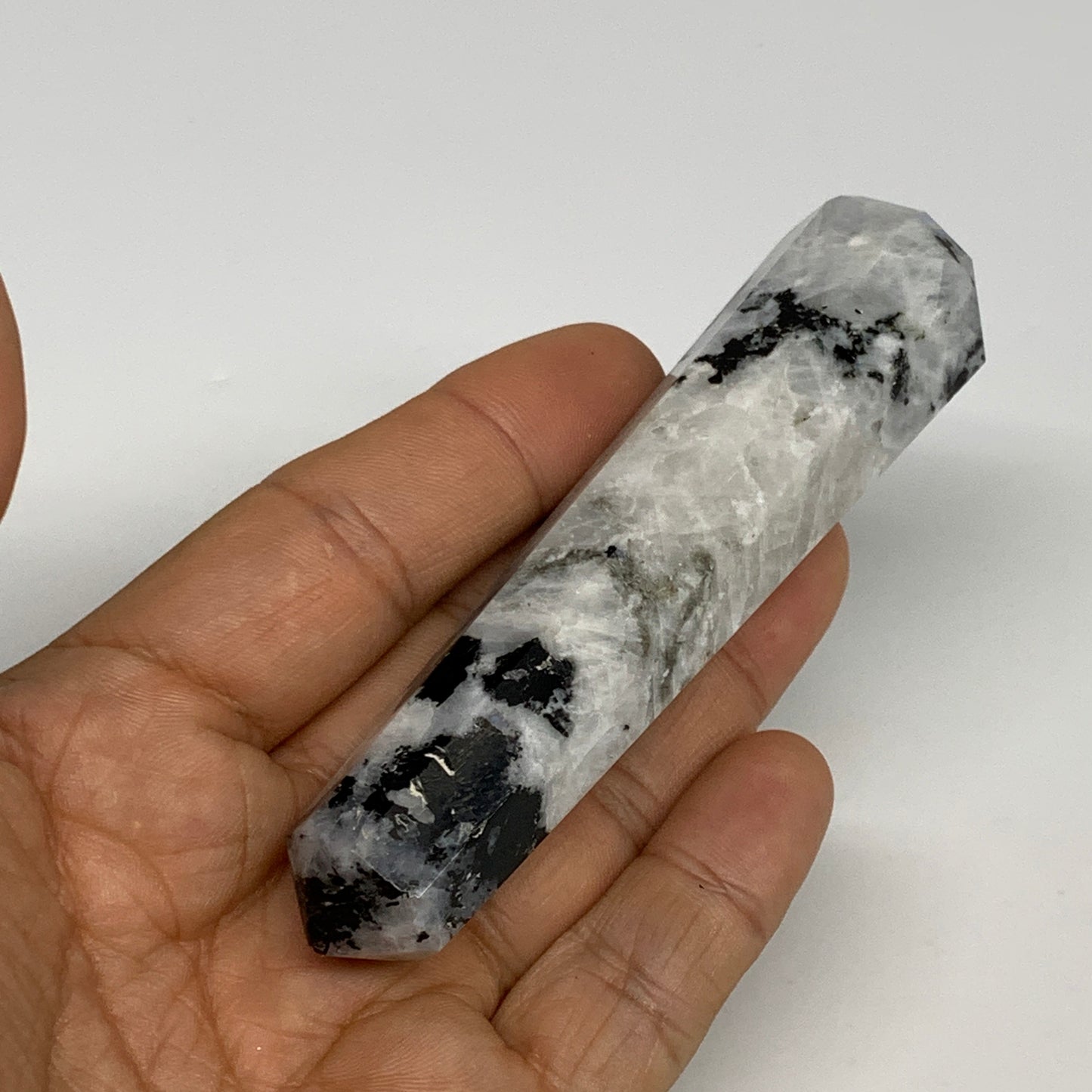 84.4g, 3.8"x1", Rainbow Moonstone Tower Obelisk Point Crystal @India, B29221