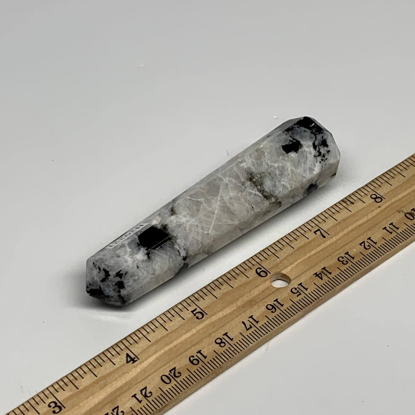 84.4g, 3.8"x1", Rainbow Moonstone Tower Obelisk Point Crystal @India, B29221