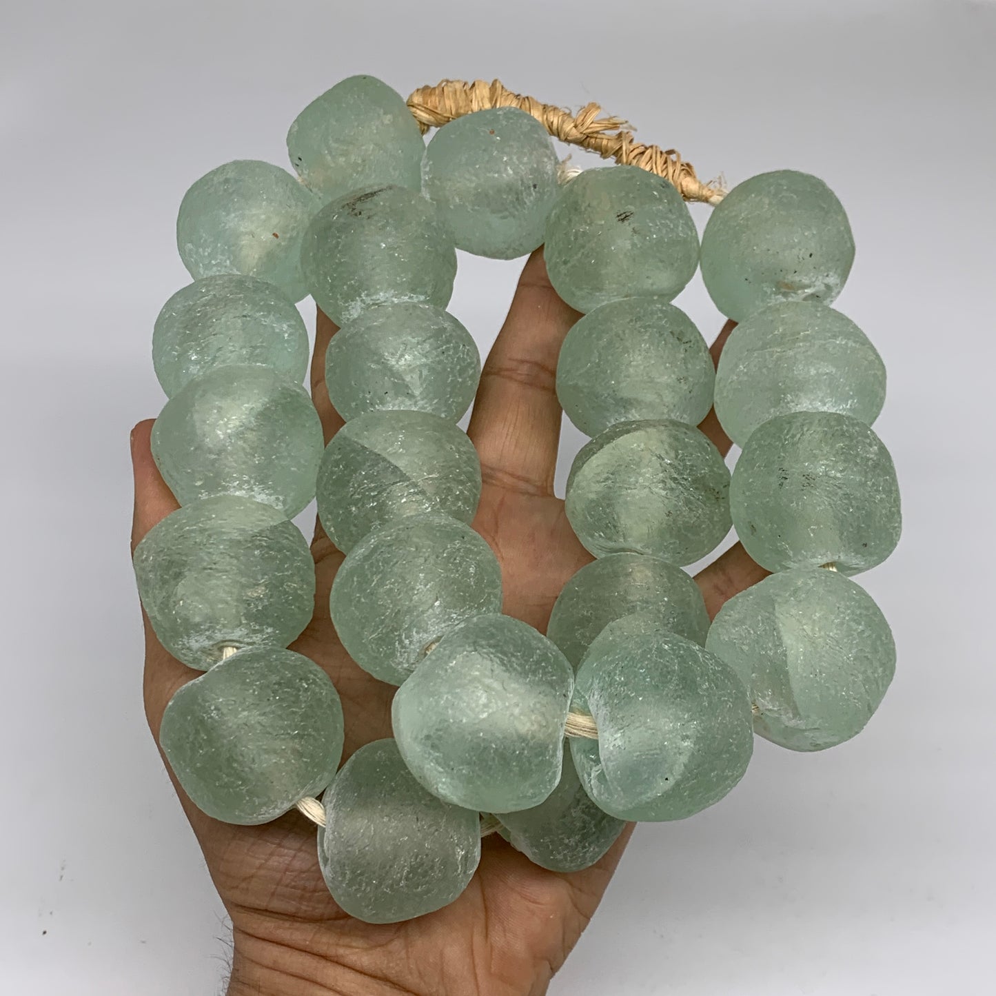 2.1 lbs, 23mm-31mm, 1 Strand, 23 beads, Green/Blue Sea Glass Beads, B35691