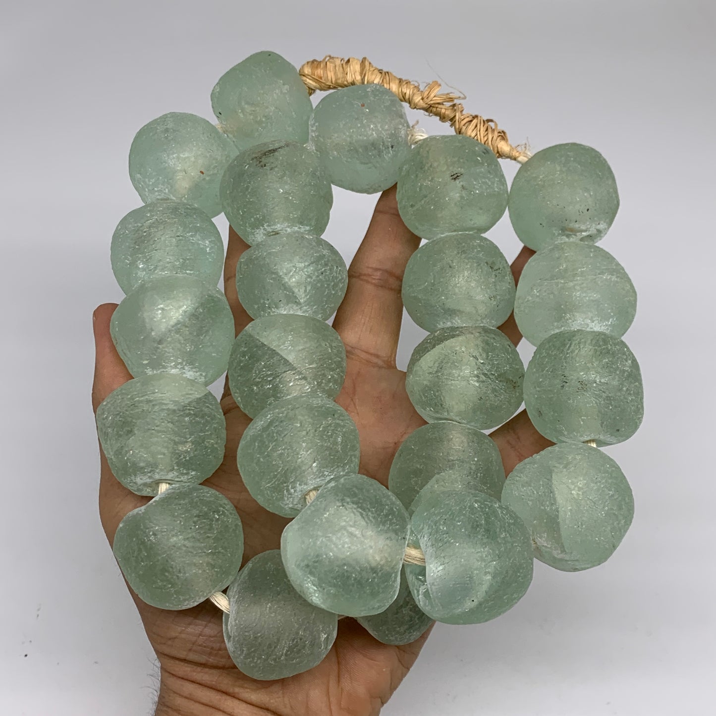 2.1 lbs, 23mm-31mm, 1 Strand, 23 beads, Green/Blue Sea Glass Beads, B35691