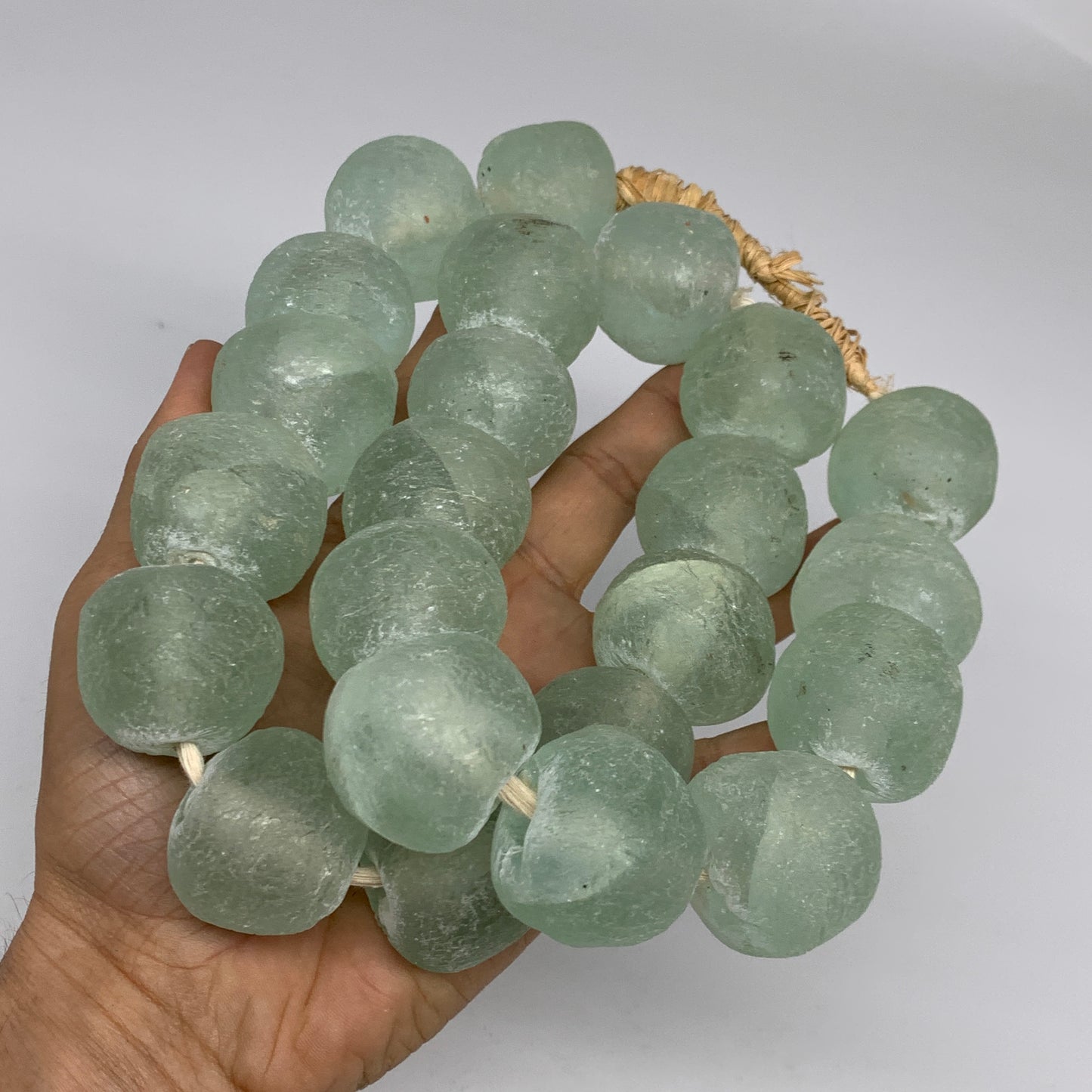 2.1 lbs, 23mm-31mm, 1 Strand, 23 beads, Green/Blue Sea Glass Beads, B35691