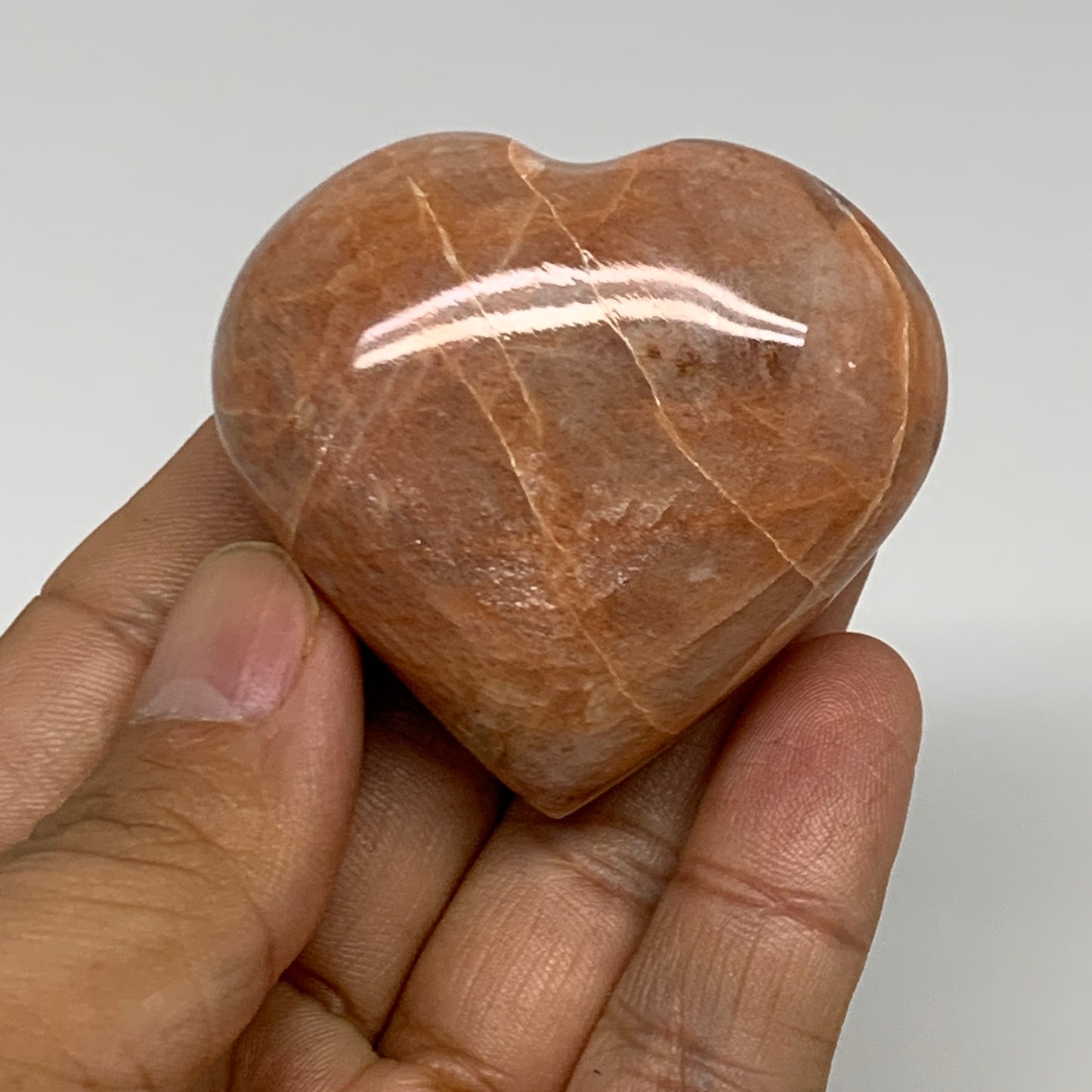 80.8g, 1.9"x2"x1", Peach Moonstone Heart Crystal Polished, B34987