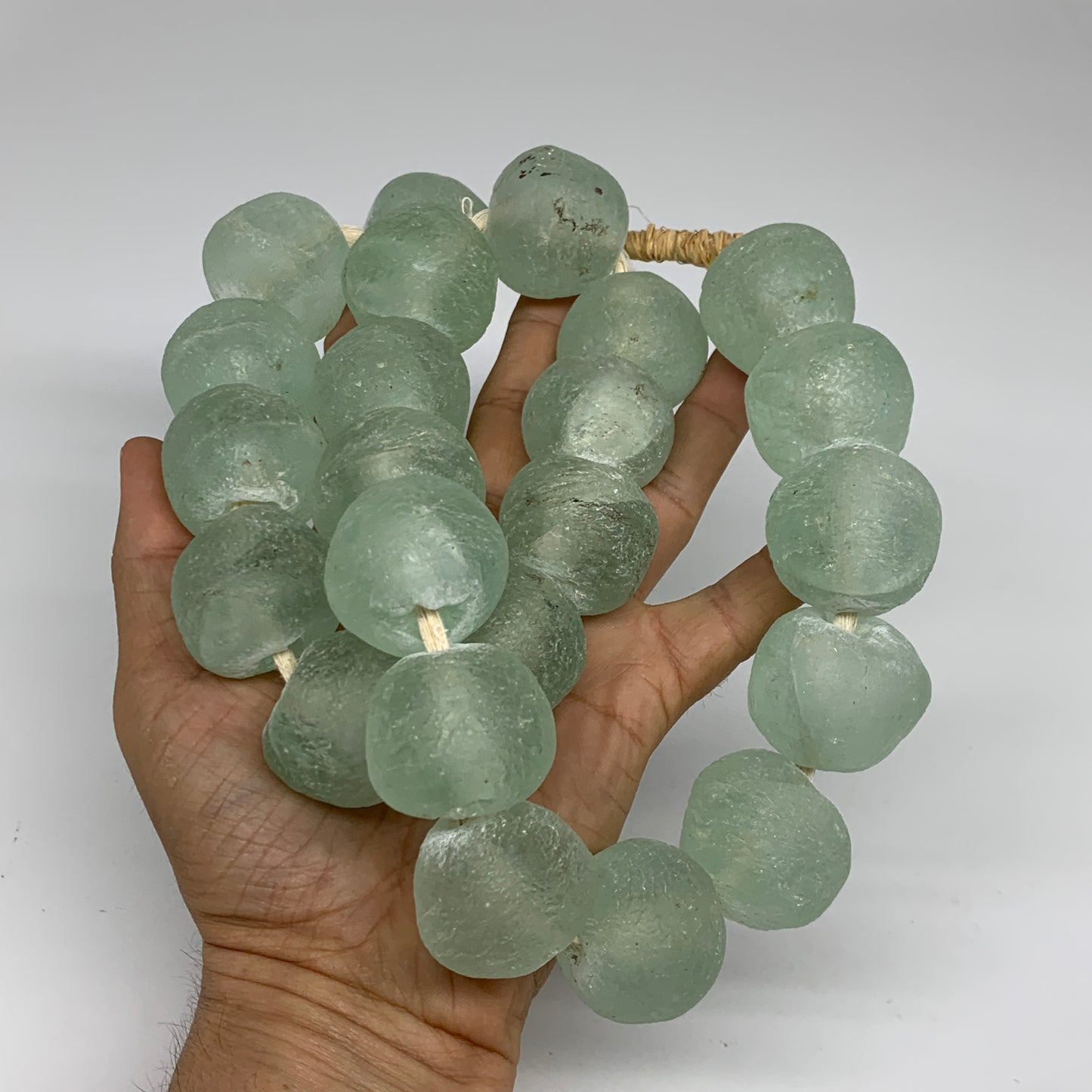 2.1 lbs, 23mm-31mm, 1 Strand, 23 beads, Green/Blue Sea Glass Beads, B35691