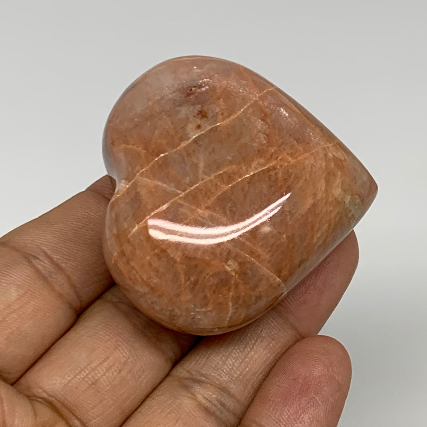 80.8g, 1.9"x2"x1", Peach Moonstone Heart Crystal Polished, B34987