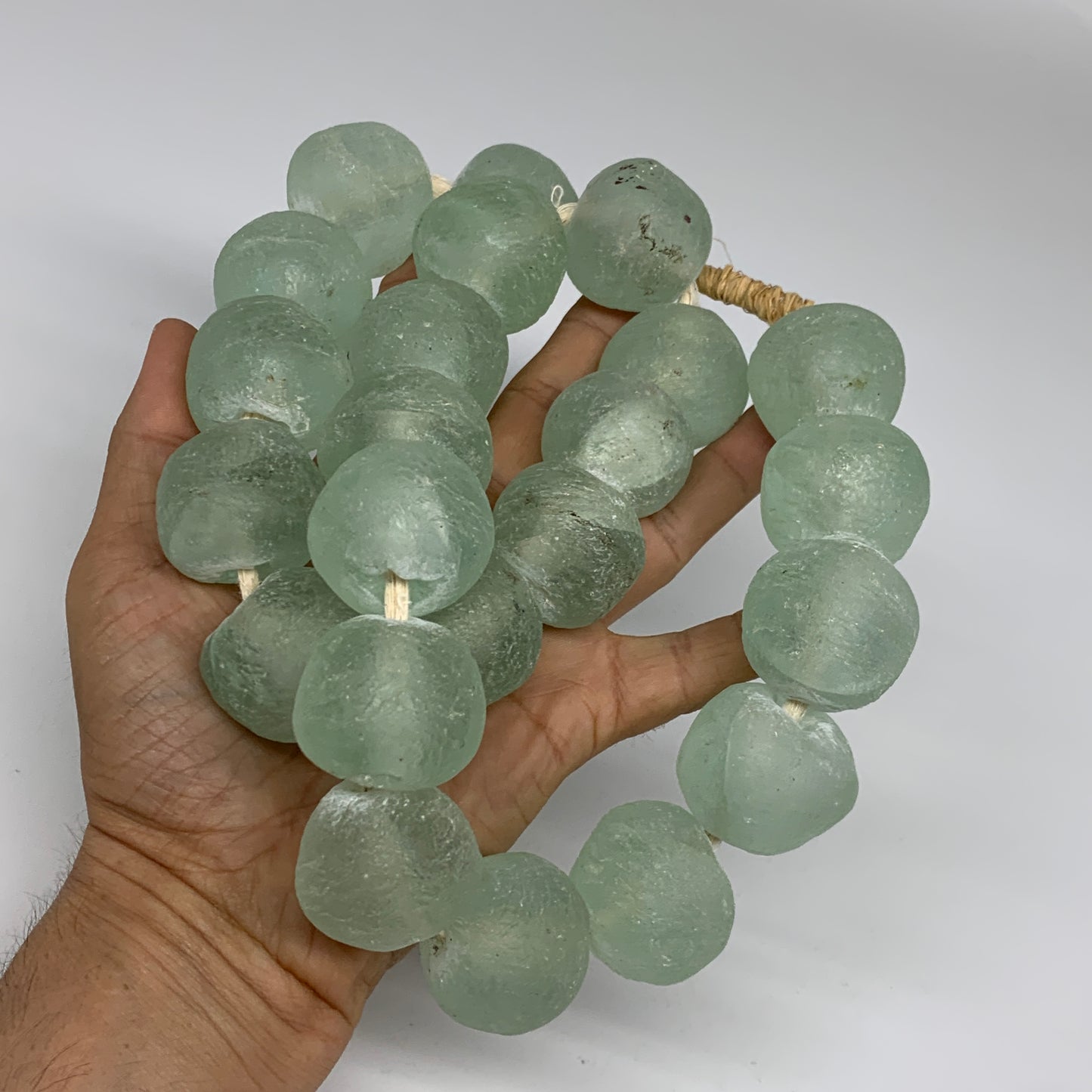 2.1 lbs, 23mm-31mm, 1 Strand, 23 beads, Green/Blue Sea Glass Beads, B35691