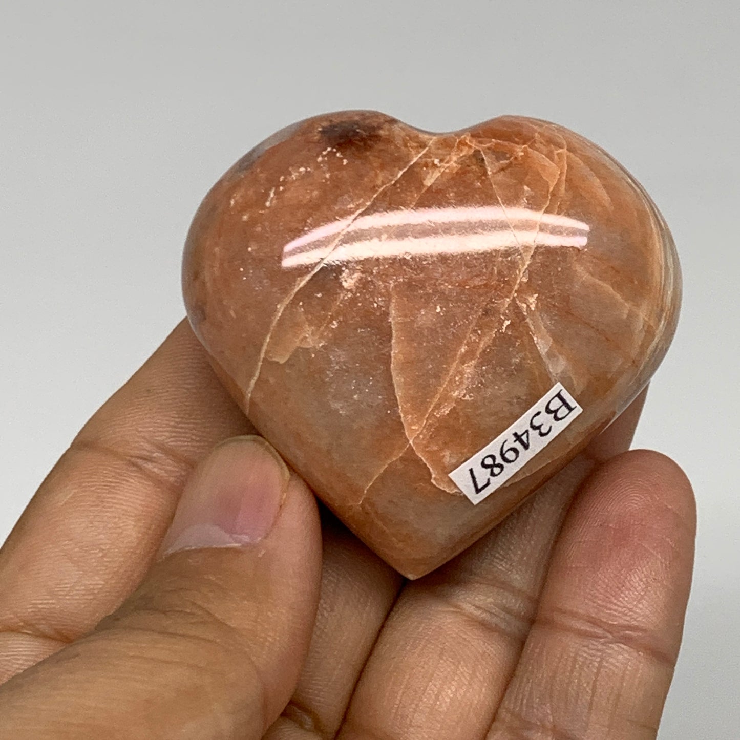 80.8g, 1.9"x2"x1", Peach Moonstone Heart Crystal Polished, B34987