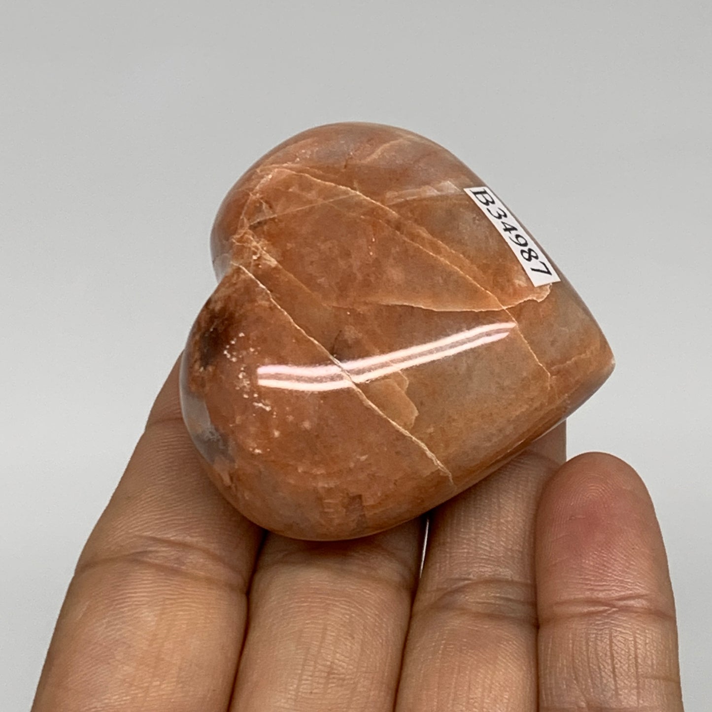 80.8g, 1.9"x2"x1", Peach Moonstone Heart Crystal Polished, B34987