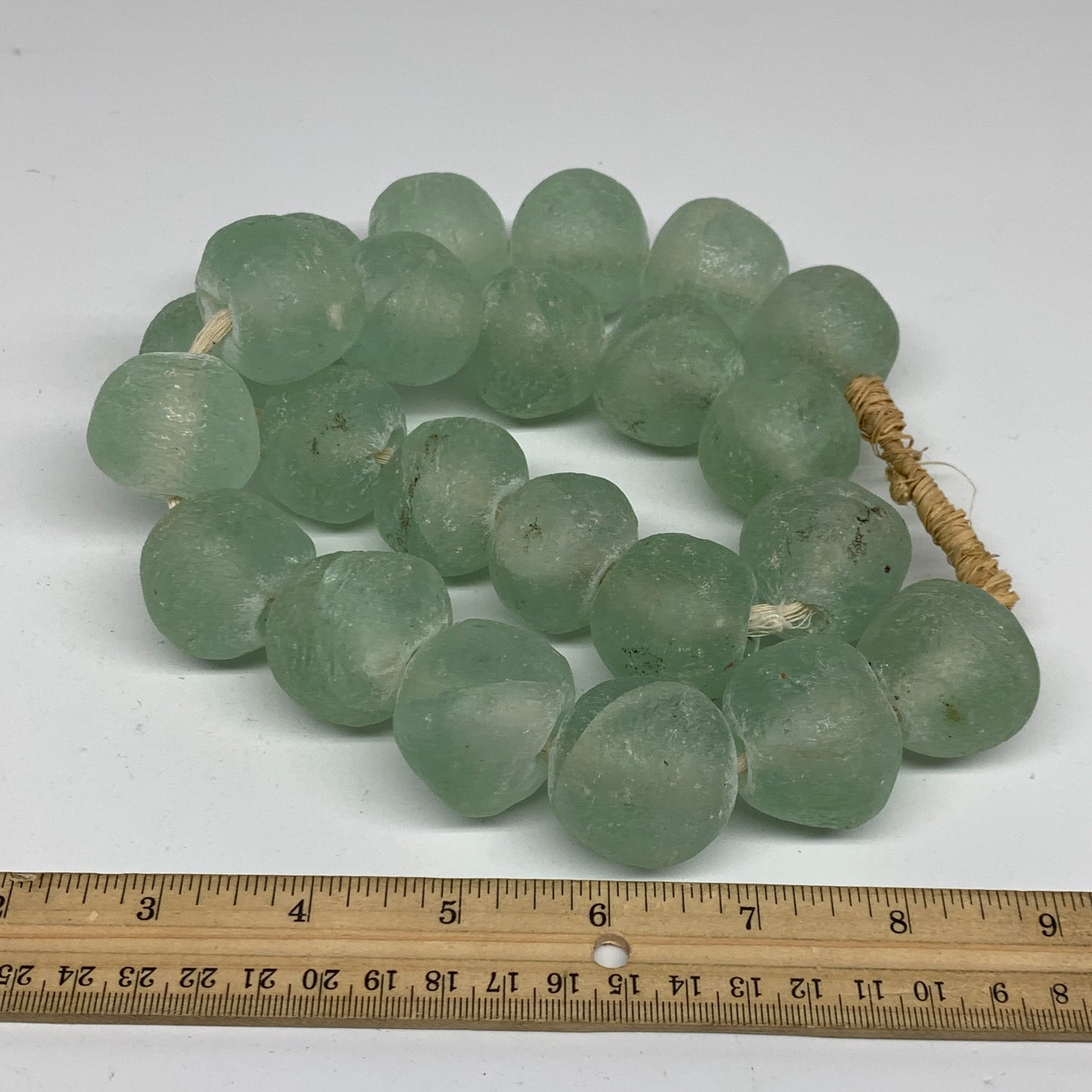 2.1 lbs, 23mm-31mm, 1 Strand, 23 beads, Green/Blue Sea Glass Beads, B35691