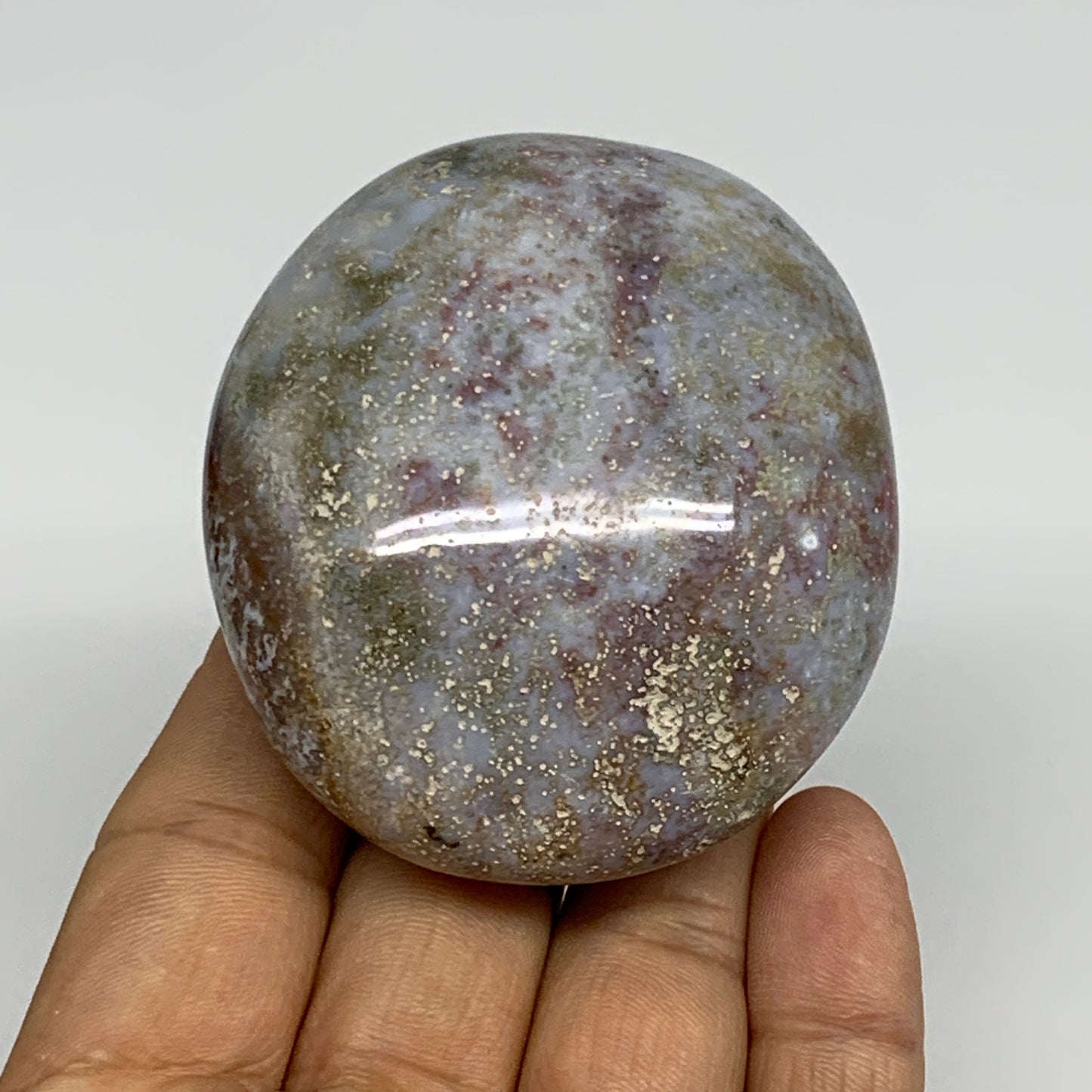 168.1g, 2.6"x2.2"x1.3" Natural Ocean Jasper Palm-Stone Orbicular Jasper, B30738