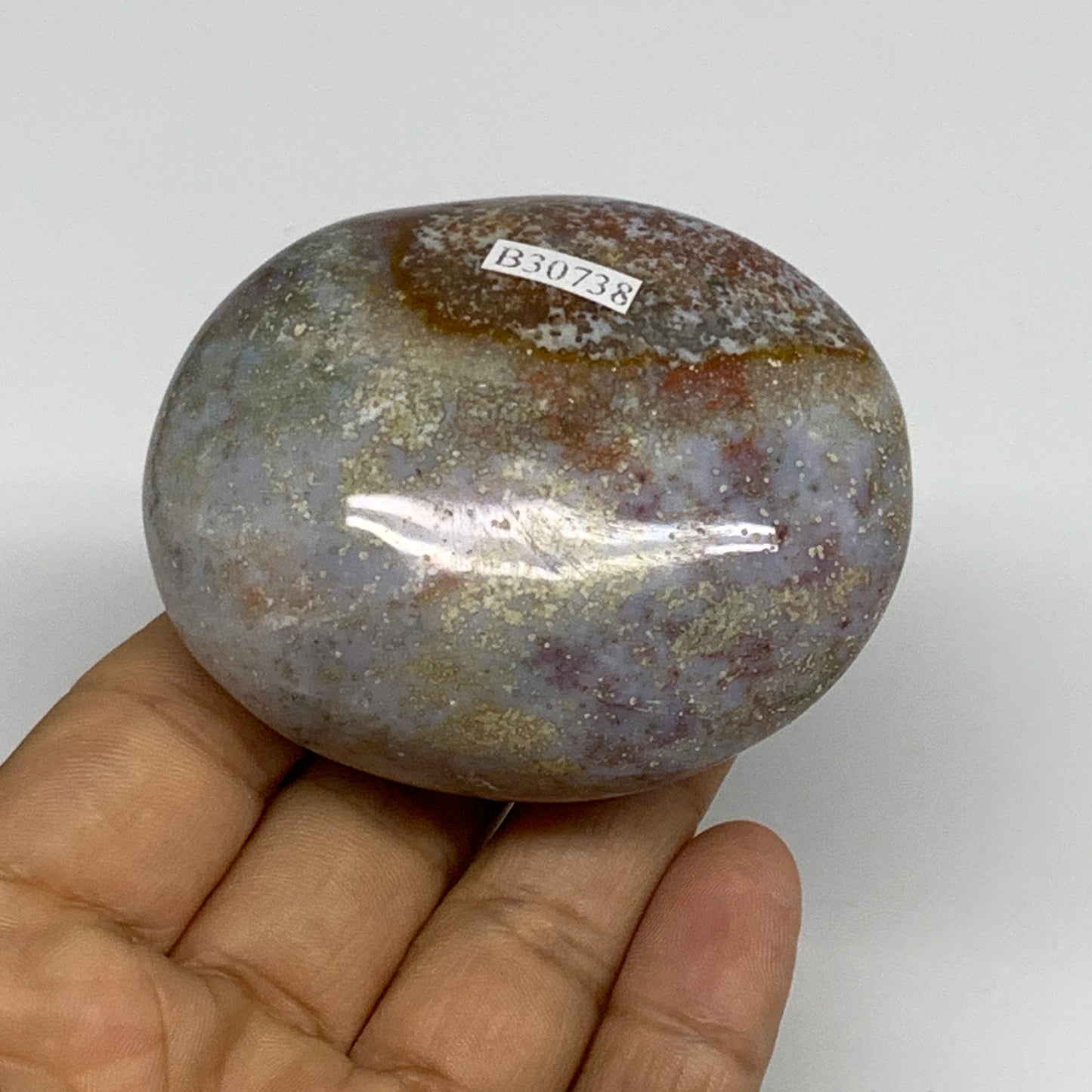 168.1g, 2.6"x2.2"x1.3" Natural Ocean Jasper Palm-Stone Orbicular Jasper, B30738