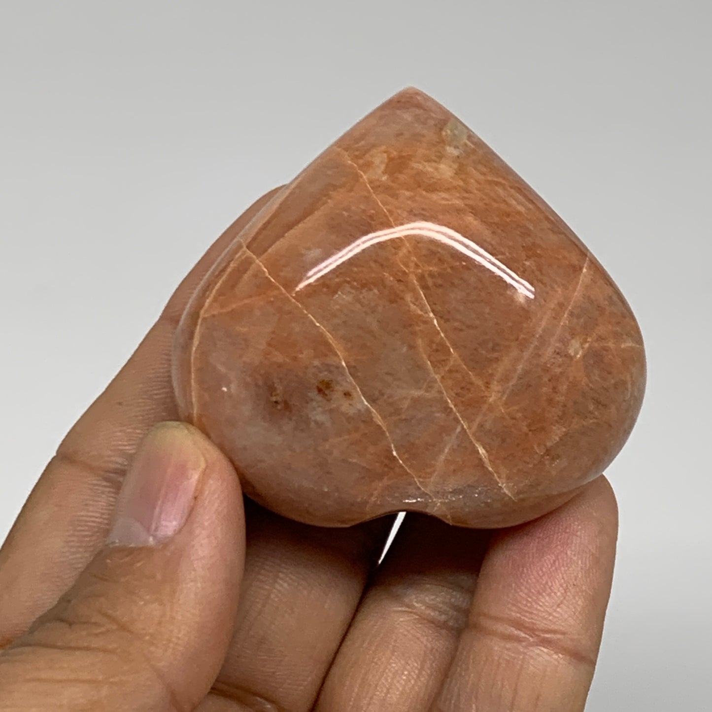 80.8g, 1.9"x2"x1", Peach Moonstone Heart Crystal Polished, B34987