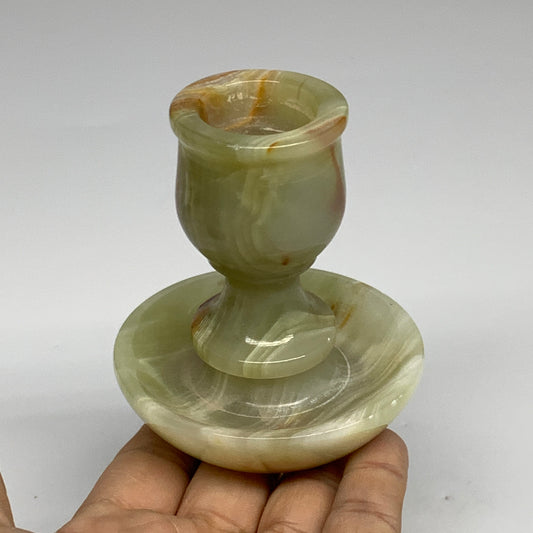264g, 3.2"x1.5"x2.8", Natural Green Onyx Candle Holder Gemstone Hand Carved, B32