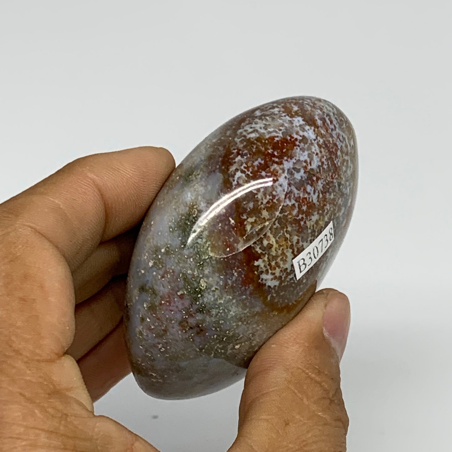 168.1g, 2.6"x2.2"x1.3" Natural Ocean Jasper Palm-Stone Orbicular Jasper, B30738