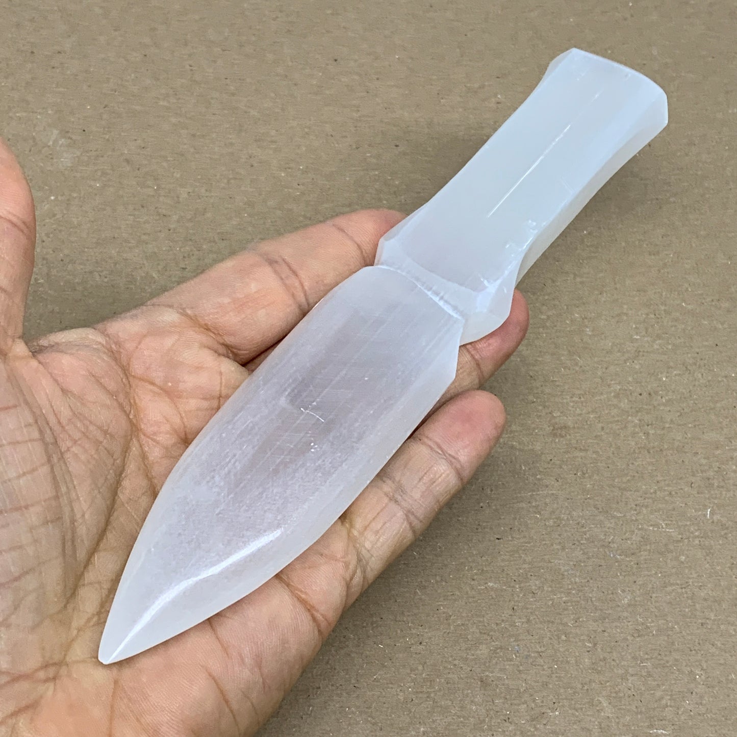 140g, 7.5"x1.3"x0.6", Natural Selenite Crystal Dagger (Satin Spar), B36322