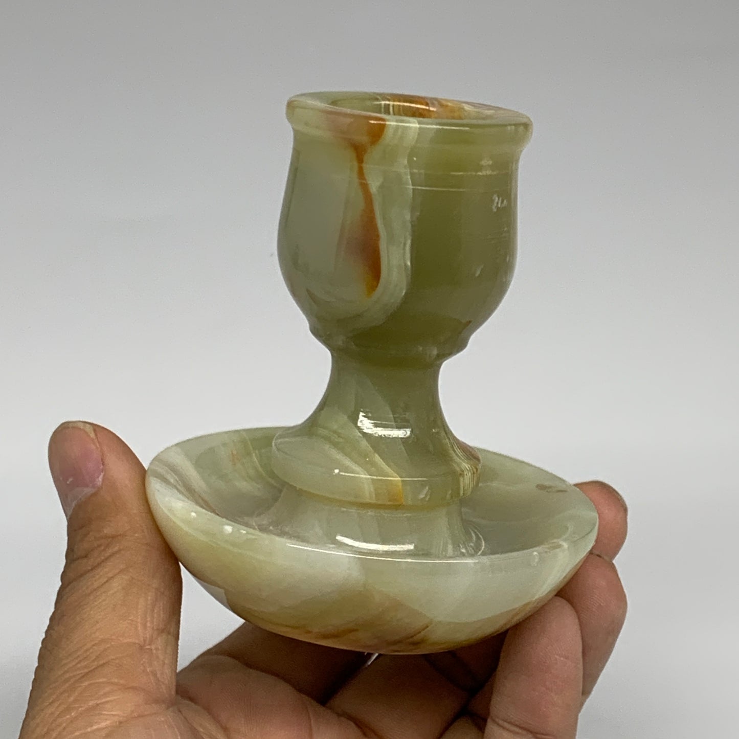 264g, 3.2"x1.5"x2.8", Natural Green Onyx Candle Holder Gemstone Hand Carved, B32