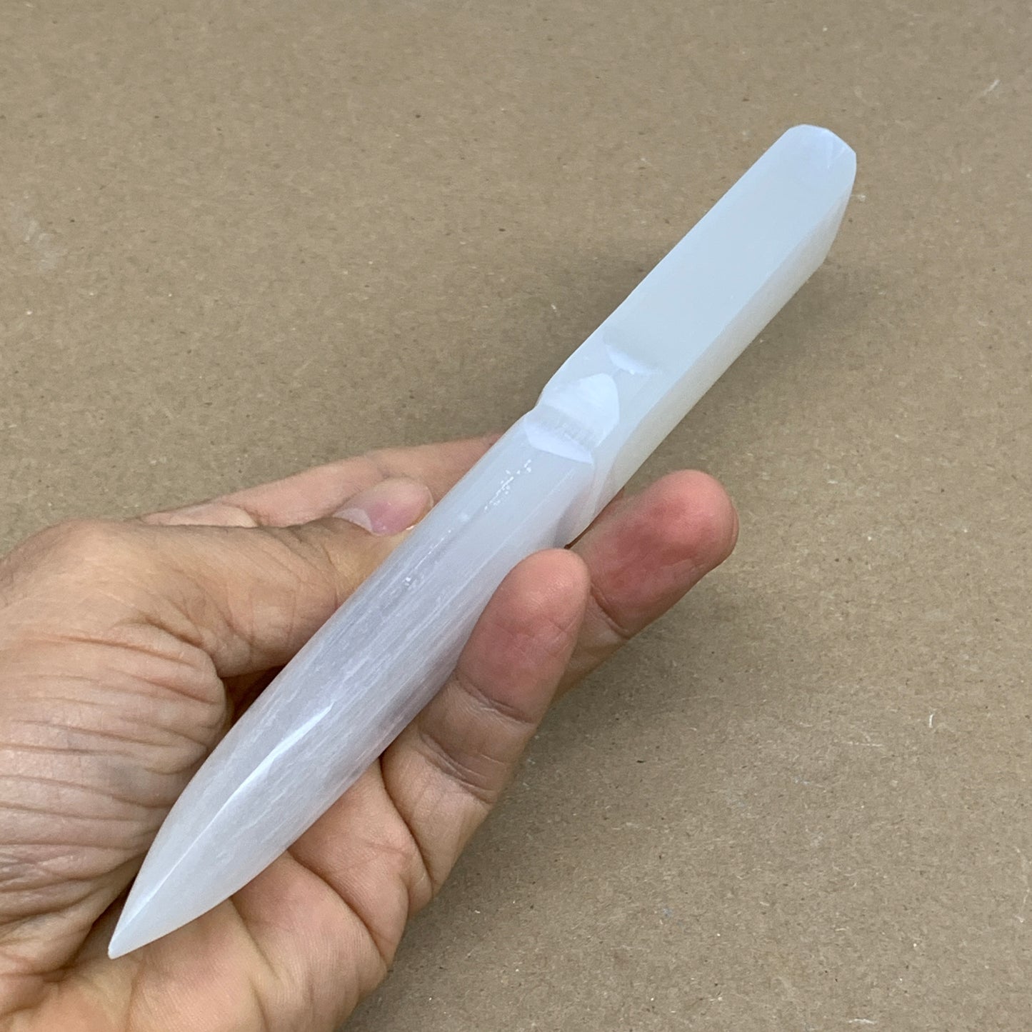 140g, 7.5"x1.3"x0.6", Natural Selenite Crystal Dagger (Satin Spar), B36322
