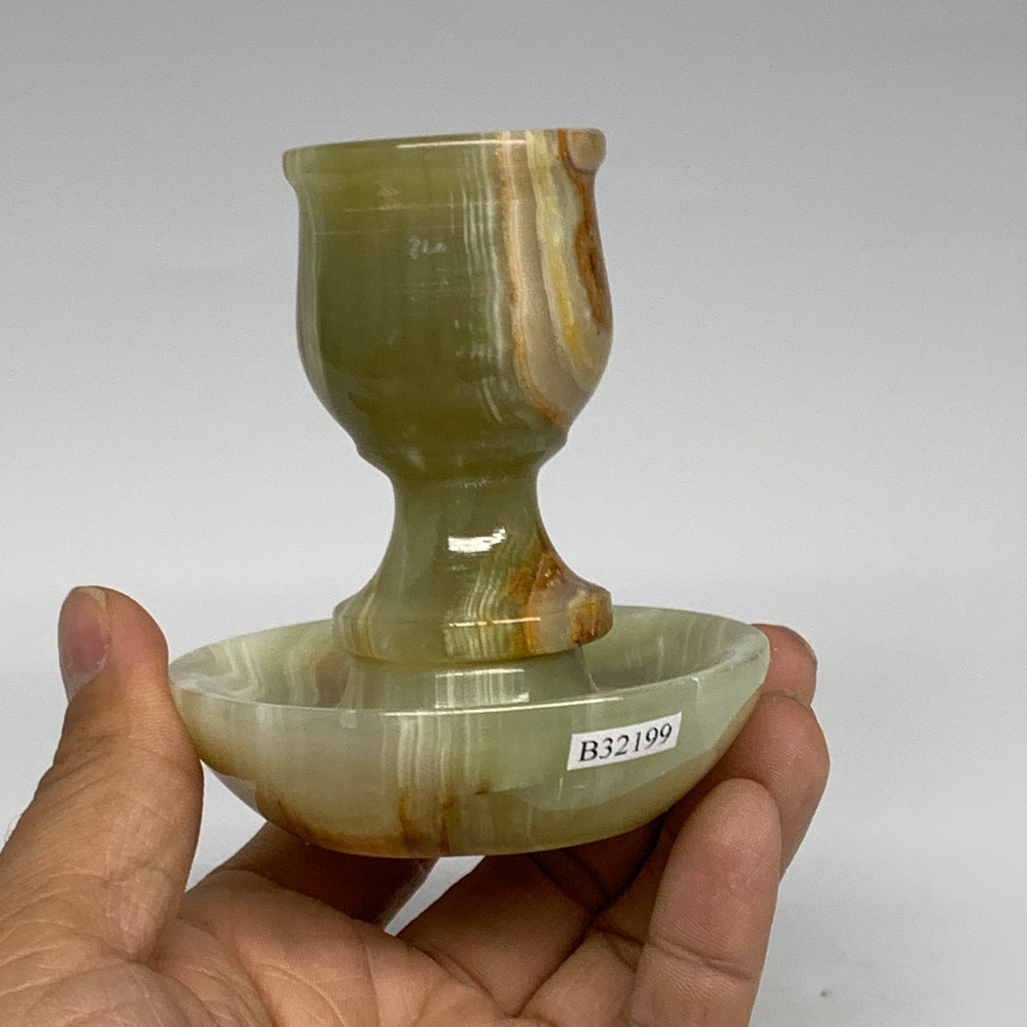 264g, 3.2"x1.5"x2.8", Natural Green Onyx Candle Holder Gemstone Hand Carved, B32