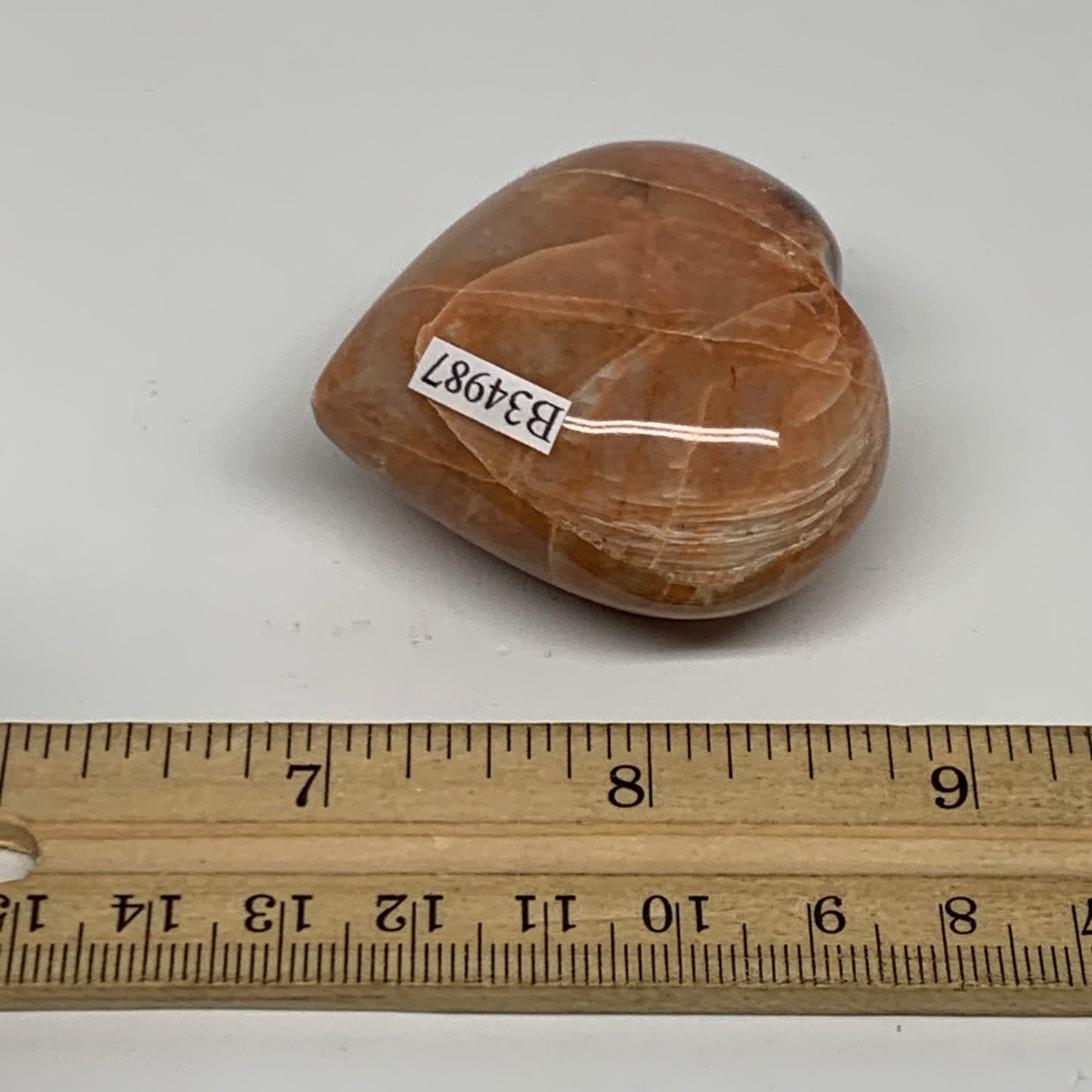 80.8g, 1.9"x2"x1", Peach Moonstone Heart Crystal Polished, B34987