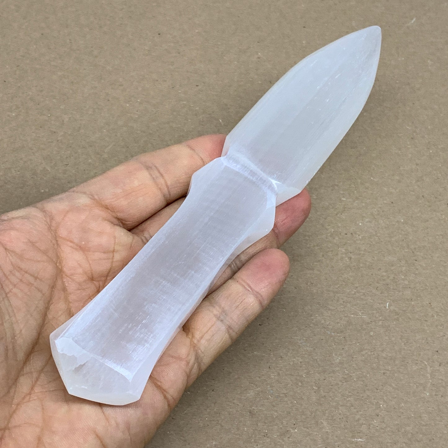 140g, 7.5"x1.3"x0.6", Natural Selenite Crystal Dagger (Satin Spar), B36322