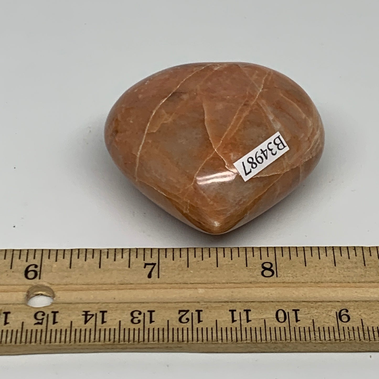 80.8g, 1.9"x2"x1", Peach Moonstone Heart Crystal Polished, B34987