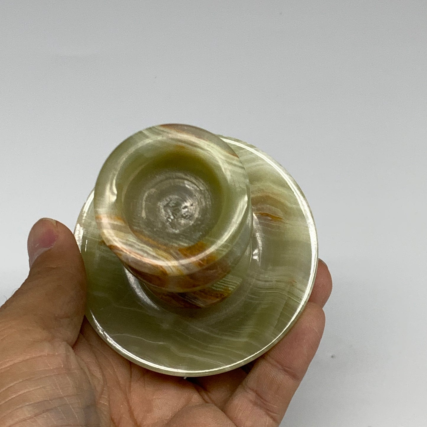 264g, 3.2"x1.5"x2.8", Natural Green Onyx Candle Holder Gemstone Hand Carved, B32