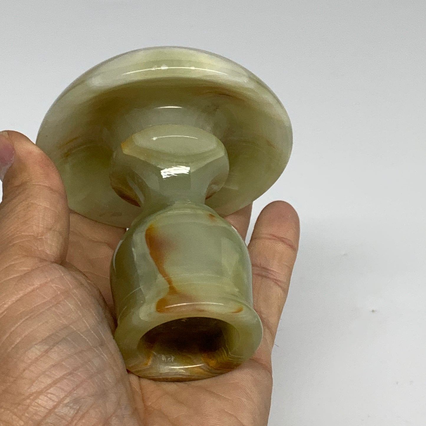 264g, 3.2"x1.5"x2.8", Natural Green Onyx Candle Holder Gemstone Hand Carved, B32