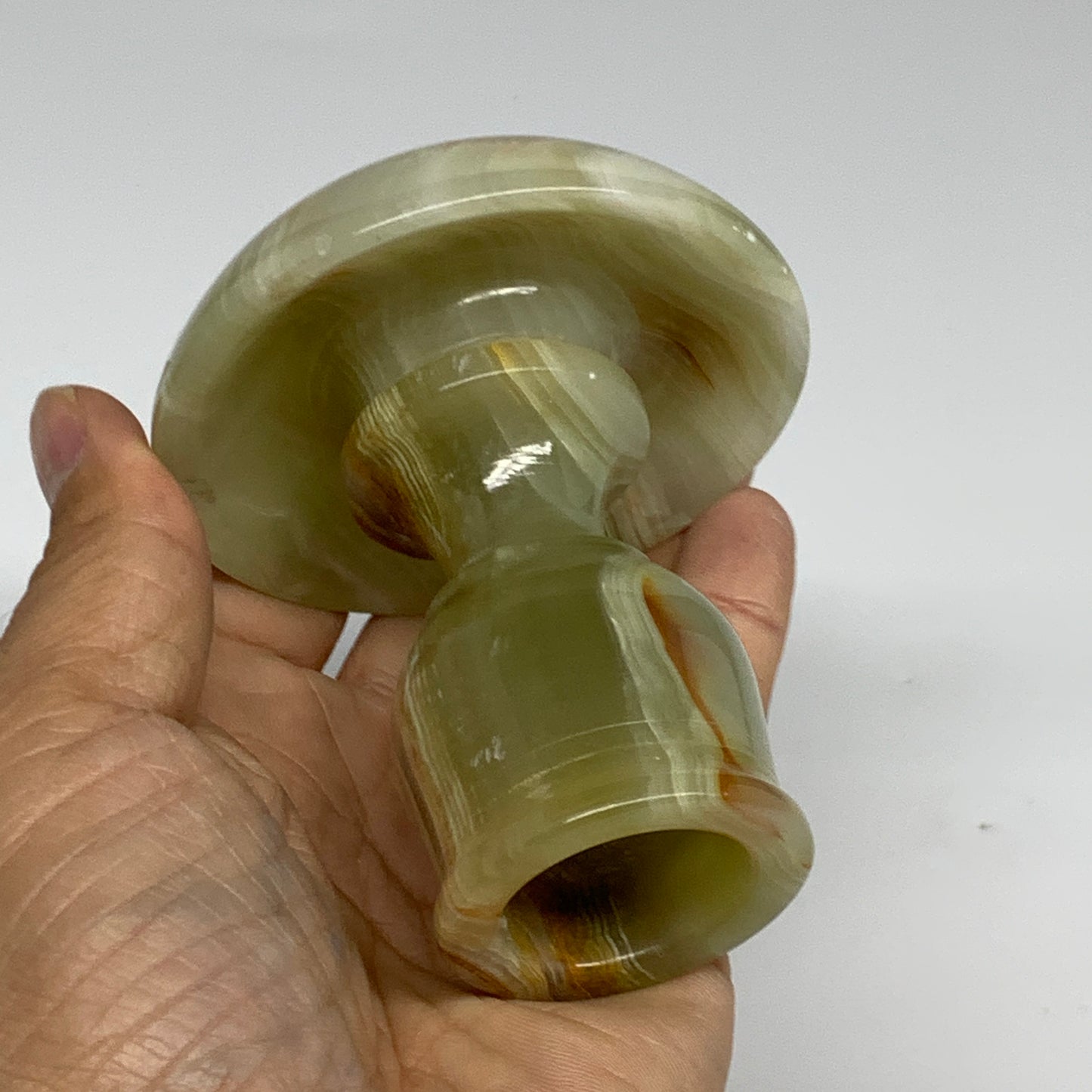 264g, 3.2"x1.5"x2.8", Natural Green Onyx Candle Holder Gemstone Hand Carved, B32