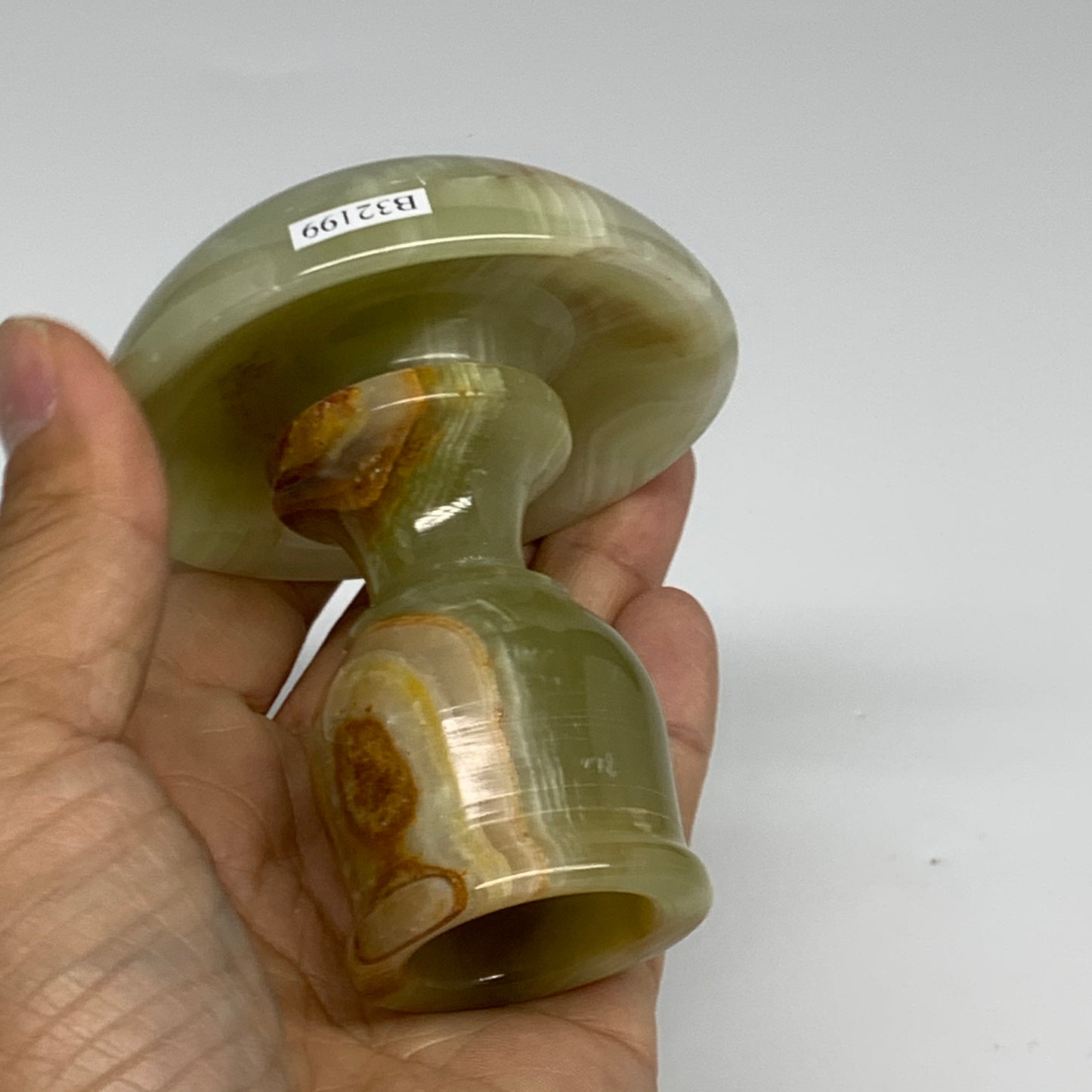 264g, 3.2"x1.5"x2.8", Natural Green Onyx Candle Holder Gemstone Hand Carved, B32