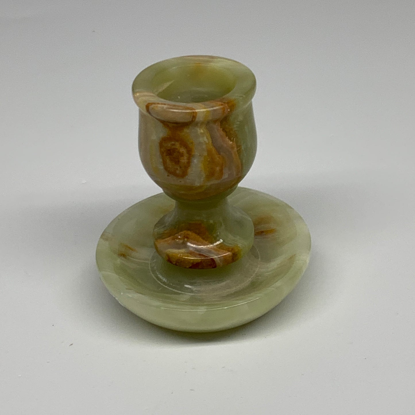 264g, 3.2"x1.5"x2.8", Natural Green Onyx Candle Holder Gemstone Hand Carved, B32