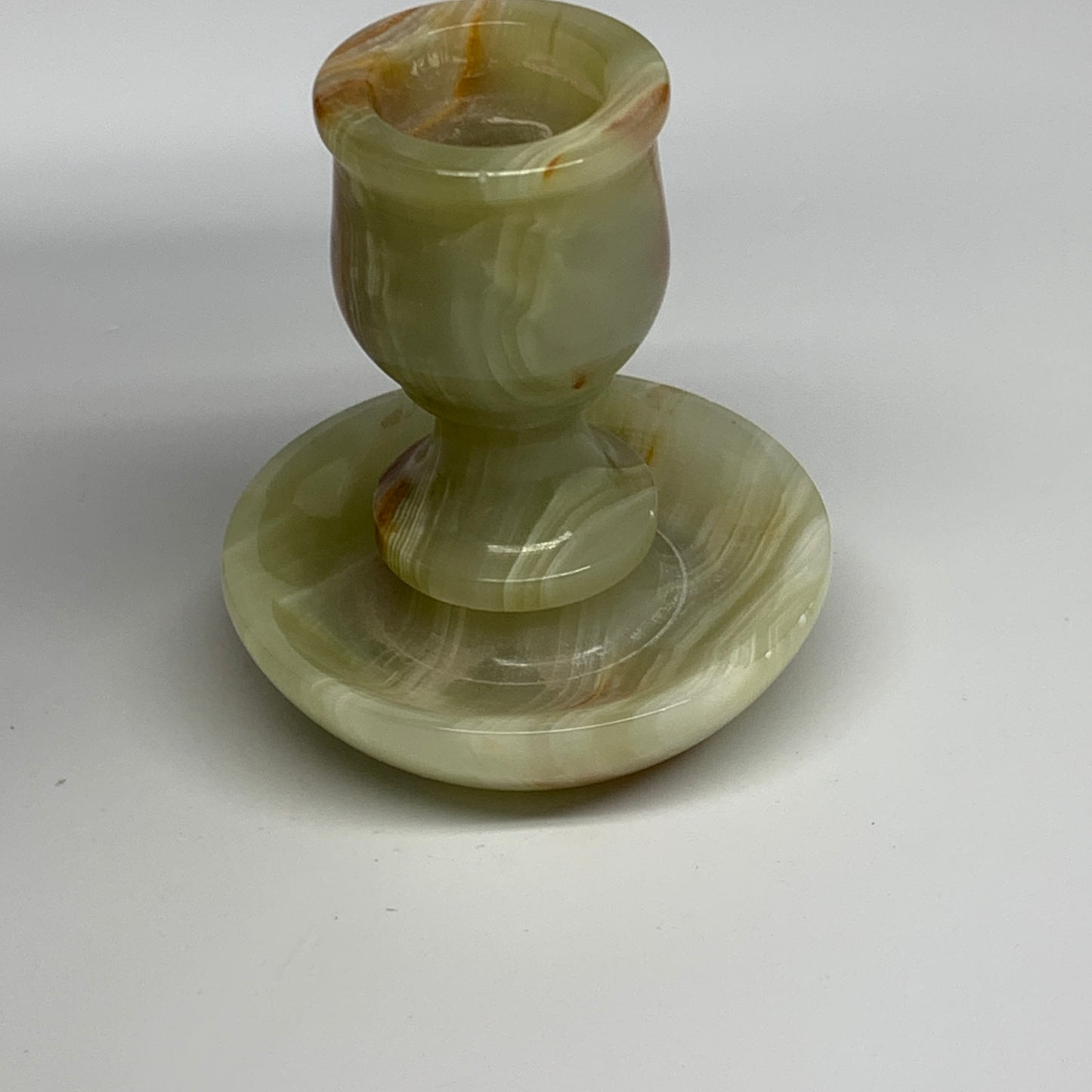 264g, 3.2"x1.5"x2.8", Natural Green Onyx Candle Holder Gemstone Hand Carved, B32