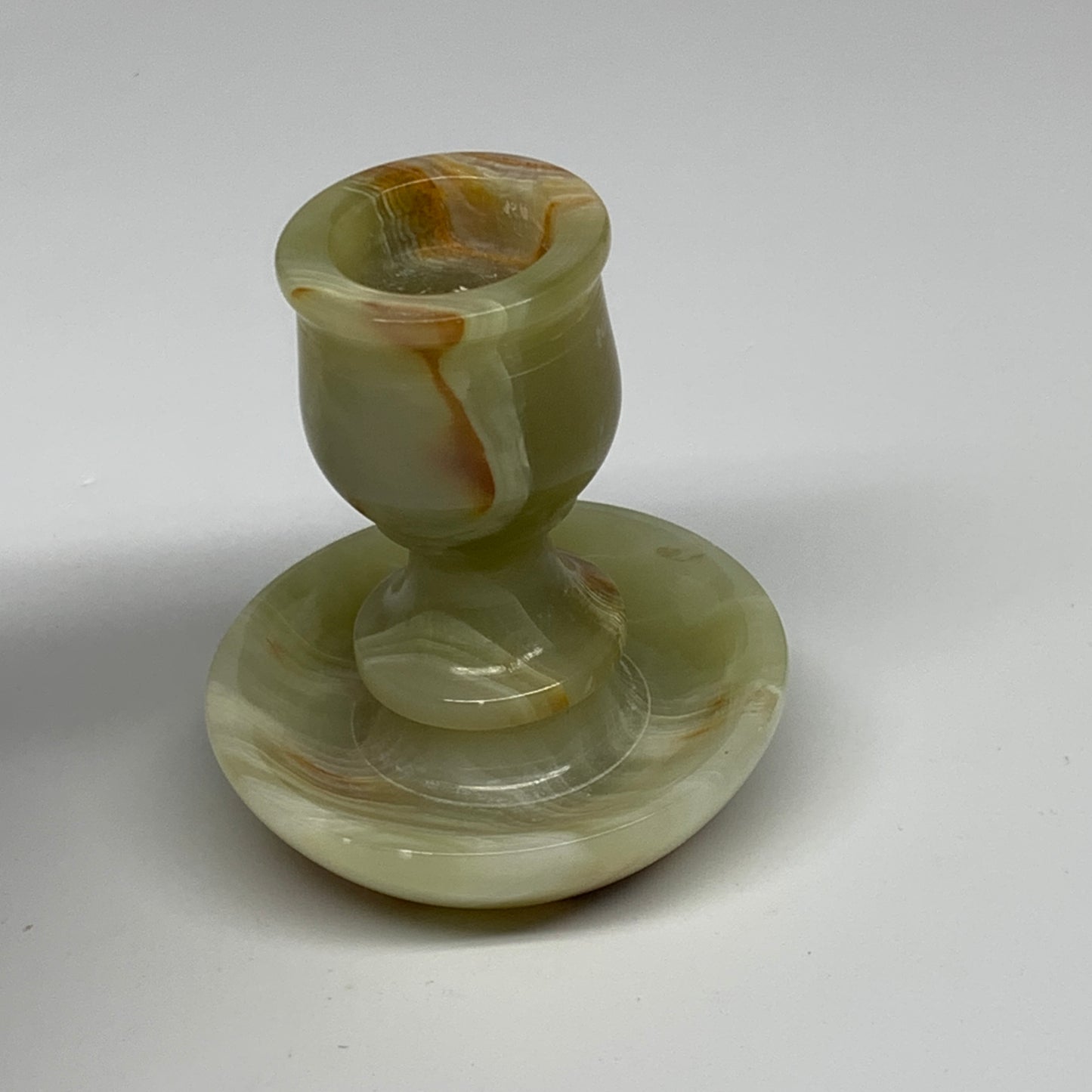 264g, 3.2"x1.5"x2.8", Natural Green Onyx Candle Holder Gemstone Hand Carved, B32