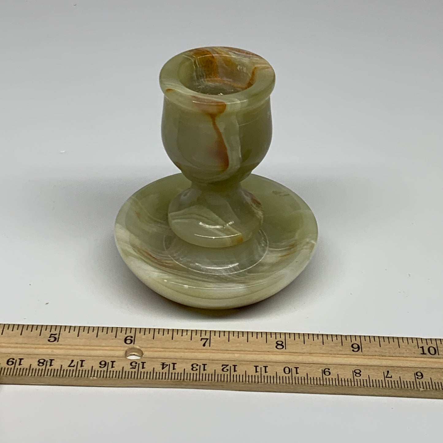 264g, 3.2"x1.5"x2.8", Natural Green Onyx Candle Holder Gemstone Hand Carved, B32