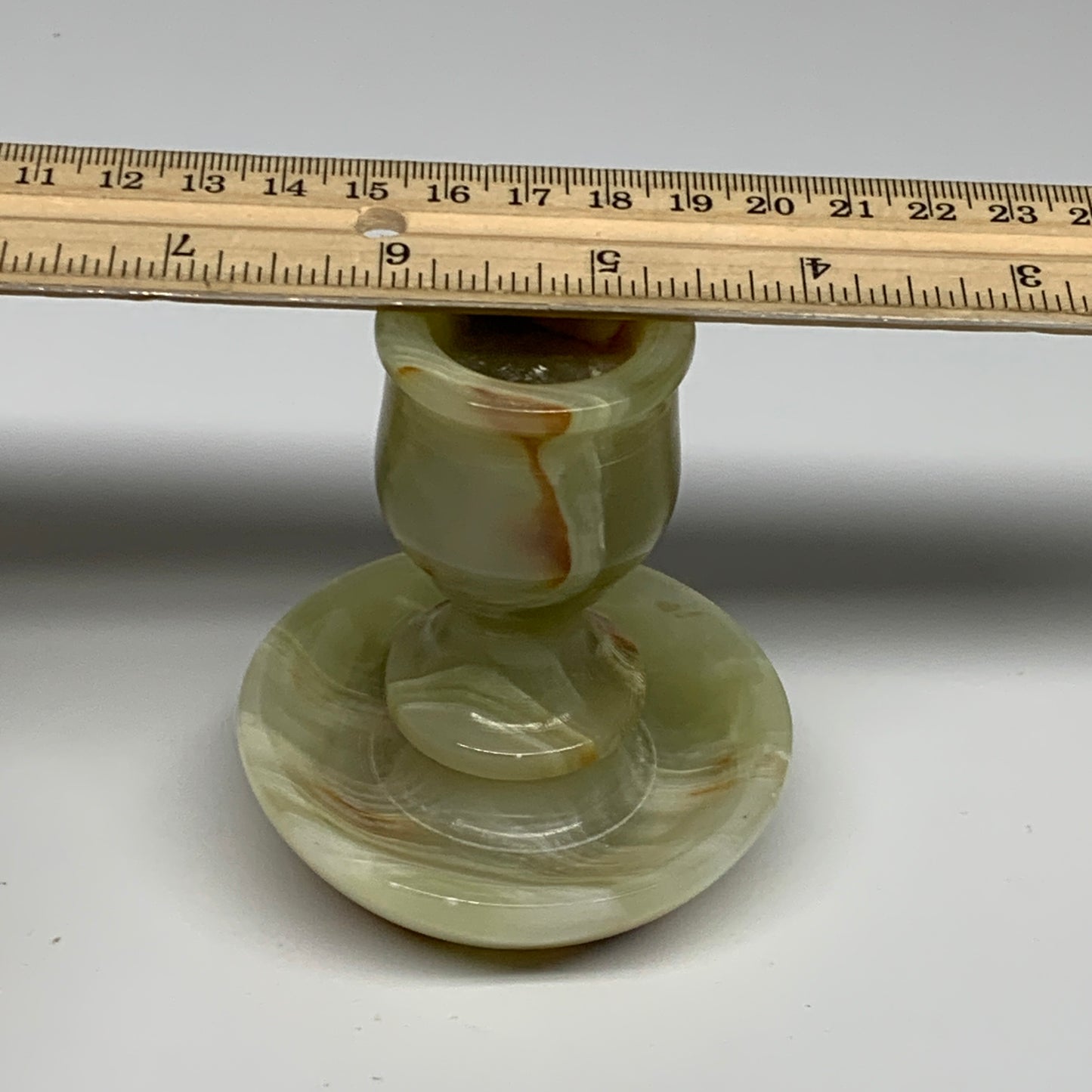 264g, 3.2"x1.5"x2.8", Natural Green Onyx Candle Holder Gemstone Hand Carved, B32