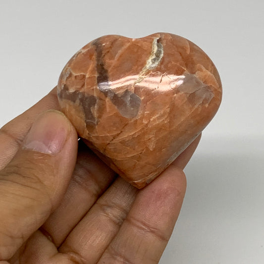 78.7g, 1.9"x2"x1.1", Peach Moonstone Heart Crystal Polished, B34989