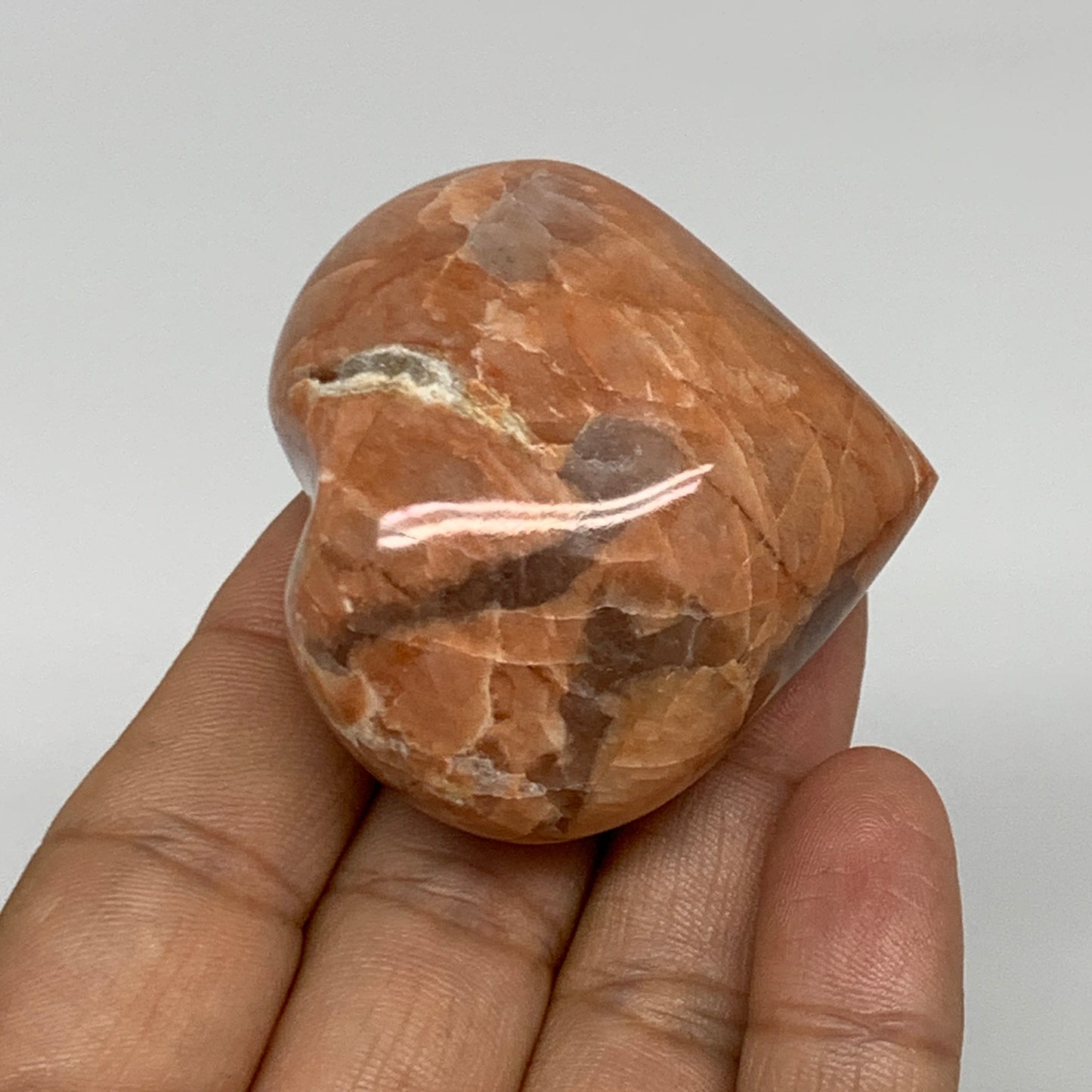 78.7g, 1.9"x2"x1.1", Peach Moonstone Heart Crystal Polished, B34989