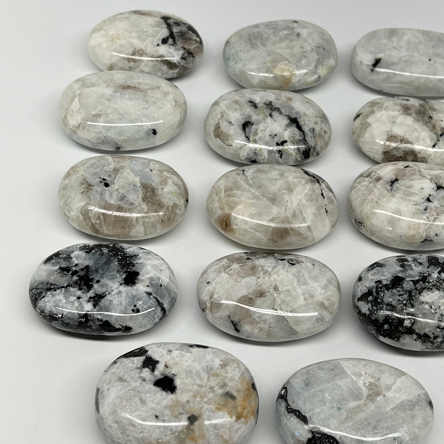 2.2 lb, 2"-2.3", 14 pcs, Rainbow Moonstone Palm-Stone Polished Crystal,B21350