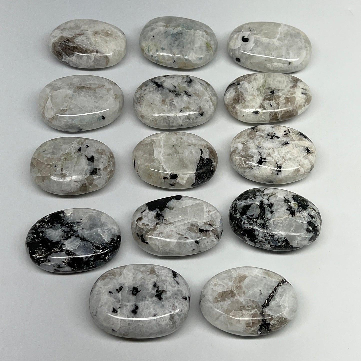 2.2 lb, 2"-2.3", 14 pcs, Rainbow Moonstone Palm-Stone Polished Crystal,B21350
