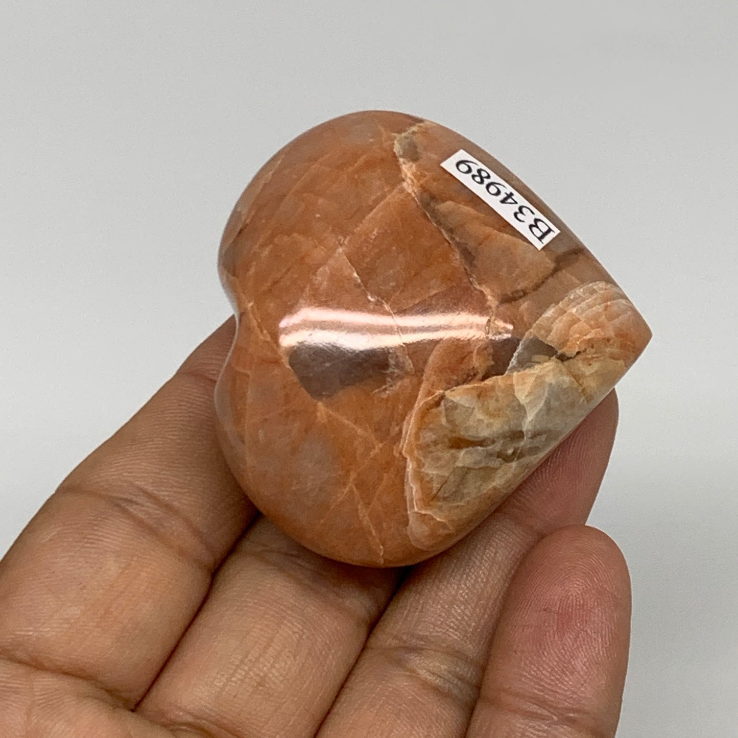 78.7g, 1.9"x2"x1.1", Peach Moonstone Heart Crystal Polished, B34989