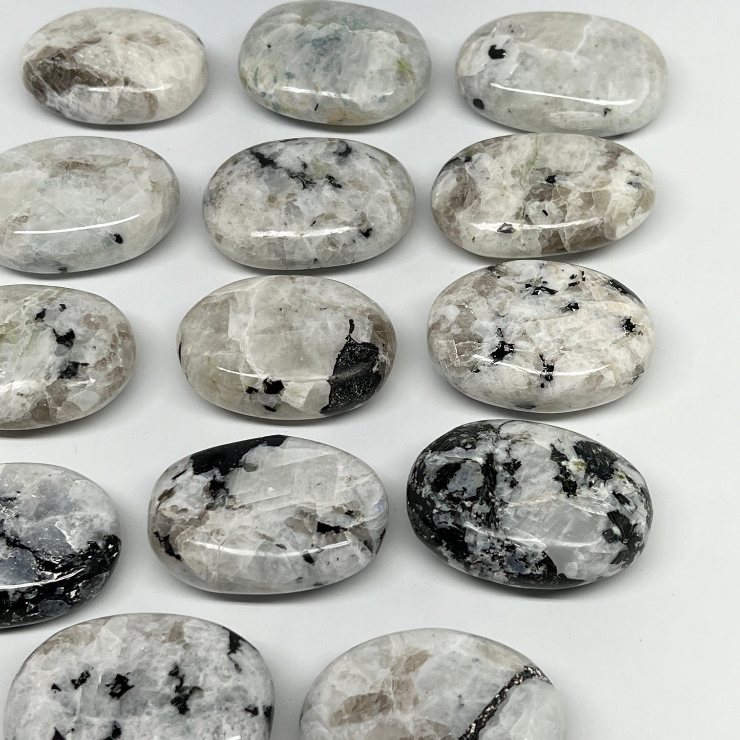 2.2 lb, 2"-2.3", 14 pcs, Rainbow Moonstone Palm-Stone Polished Crystal,B21350