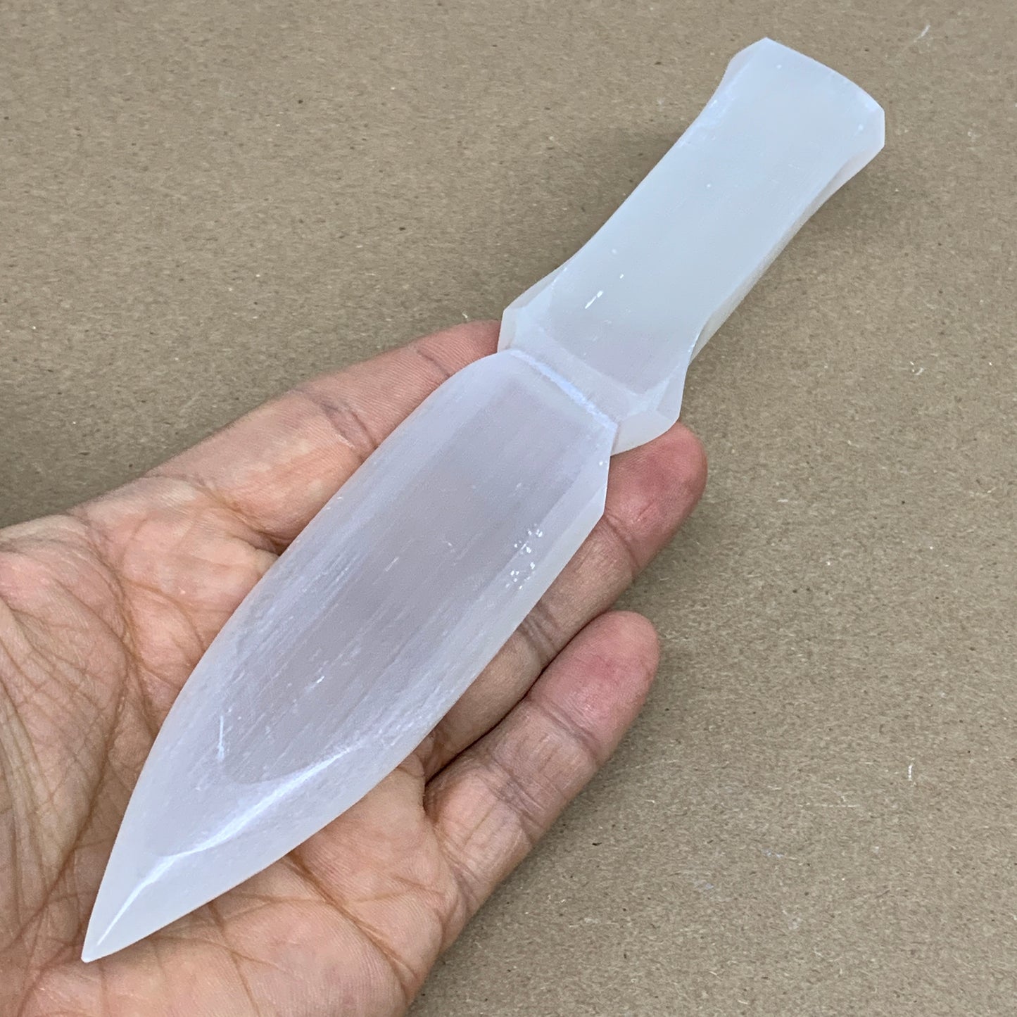 130g, 7.5"x1.2"x0.6", Natural Selenite Crystal Dagger (Satin Spar), B36324