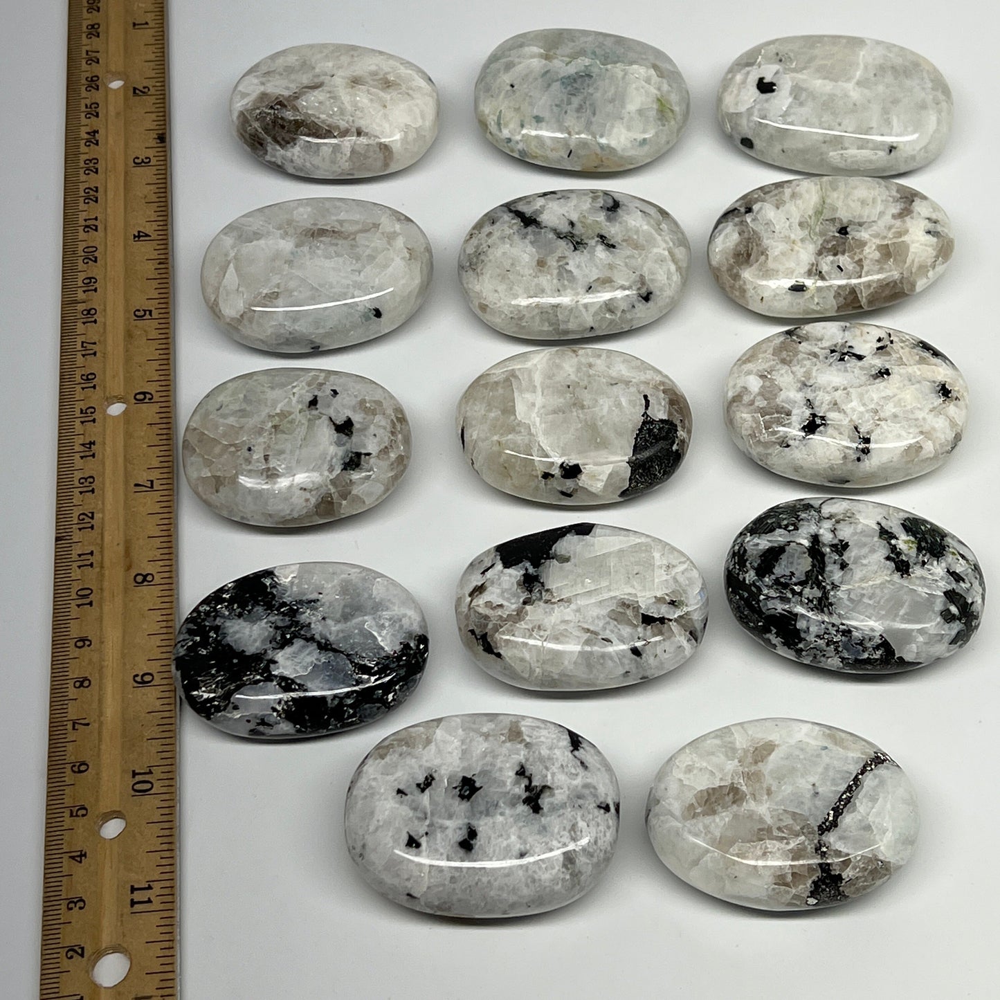 2.2 lb, 2"-2.3", 14 pcs, Rainbow Moonstone Palm-Stone Polished Crystal,B21350