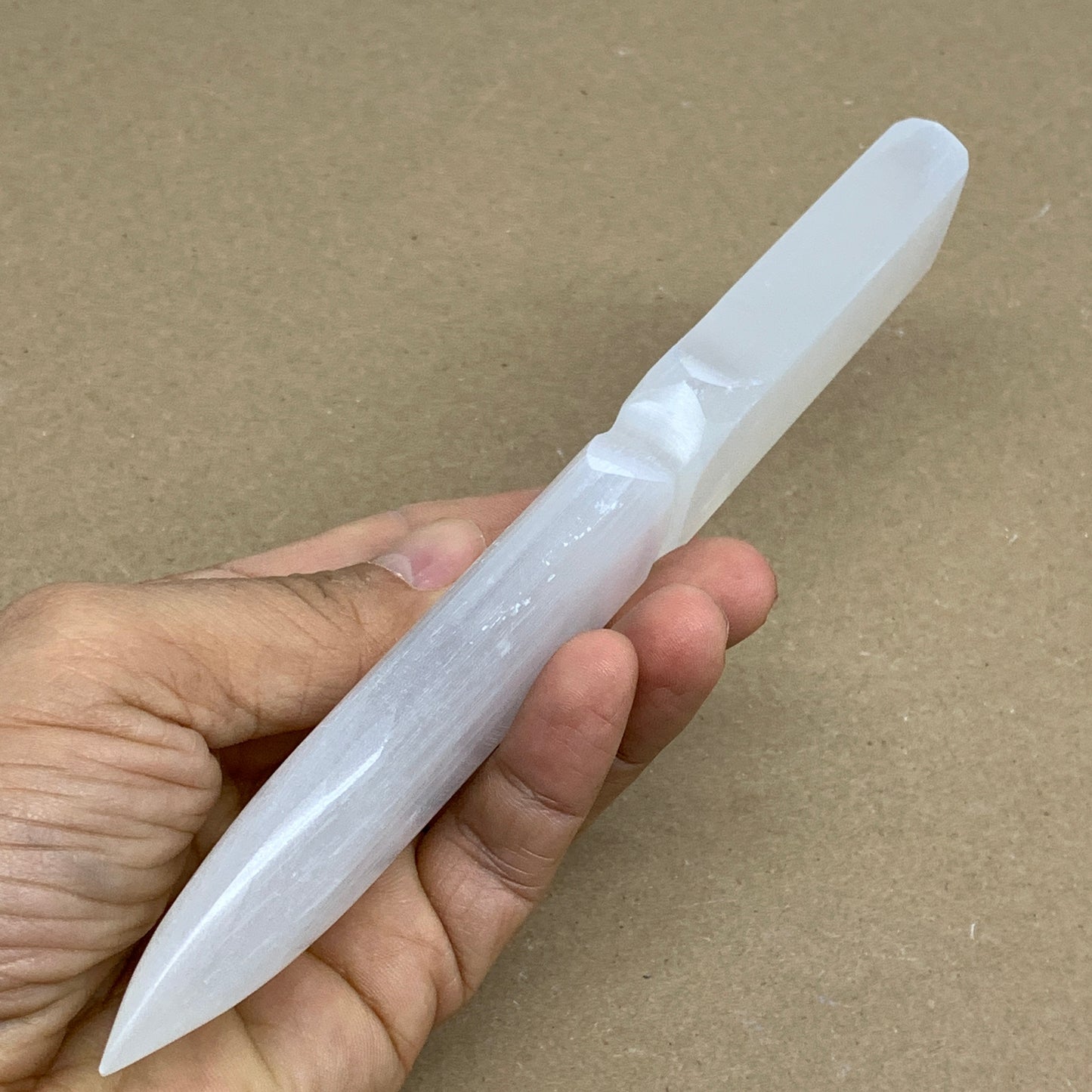 130g, 7.5"x1.2"x0.6", Natural Selenite Crystal Dagger (Satin Spar), B36324