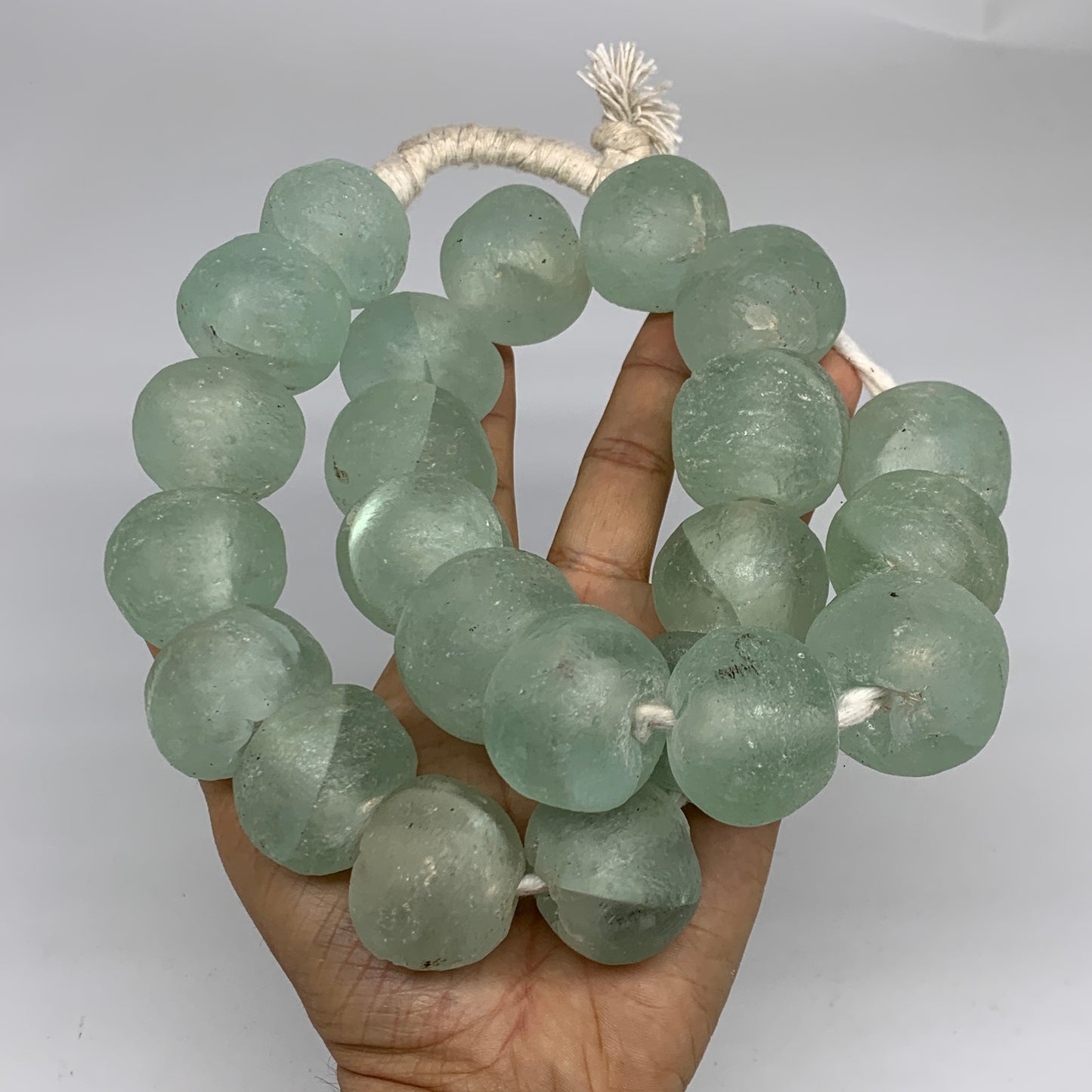 2.1 lbs, 25mm-30mm, 1 Strand, 23 beads, Blue Sea Glass Beads, B35694