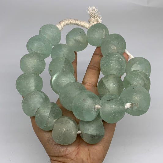 2.1 lbs, 25mm-30mm, 1 Strand, 23 beads, Blue Sea Glass Beads, B35694