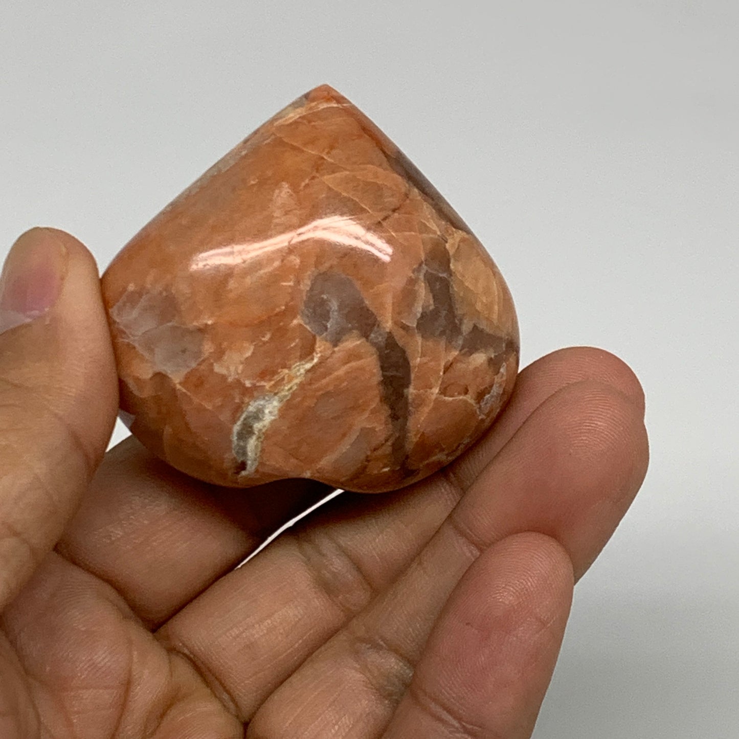78.7g, 1.9"x2"x1.1", Peach Moonstone Heart Crystal Polished, B34989