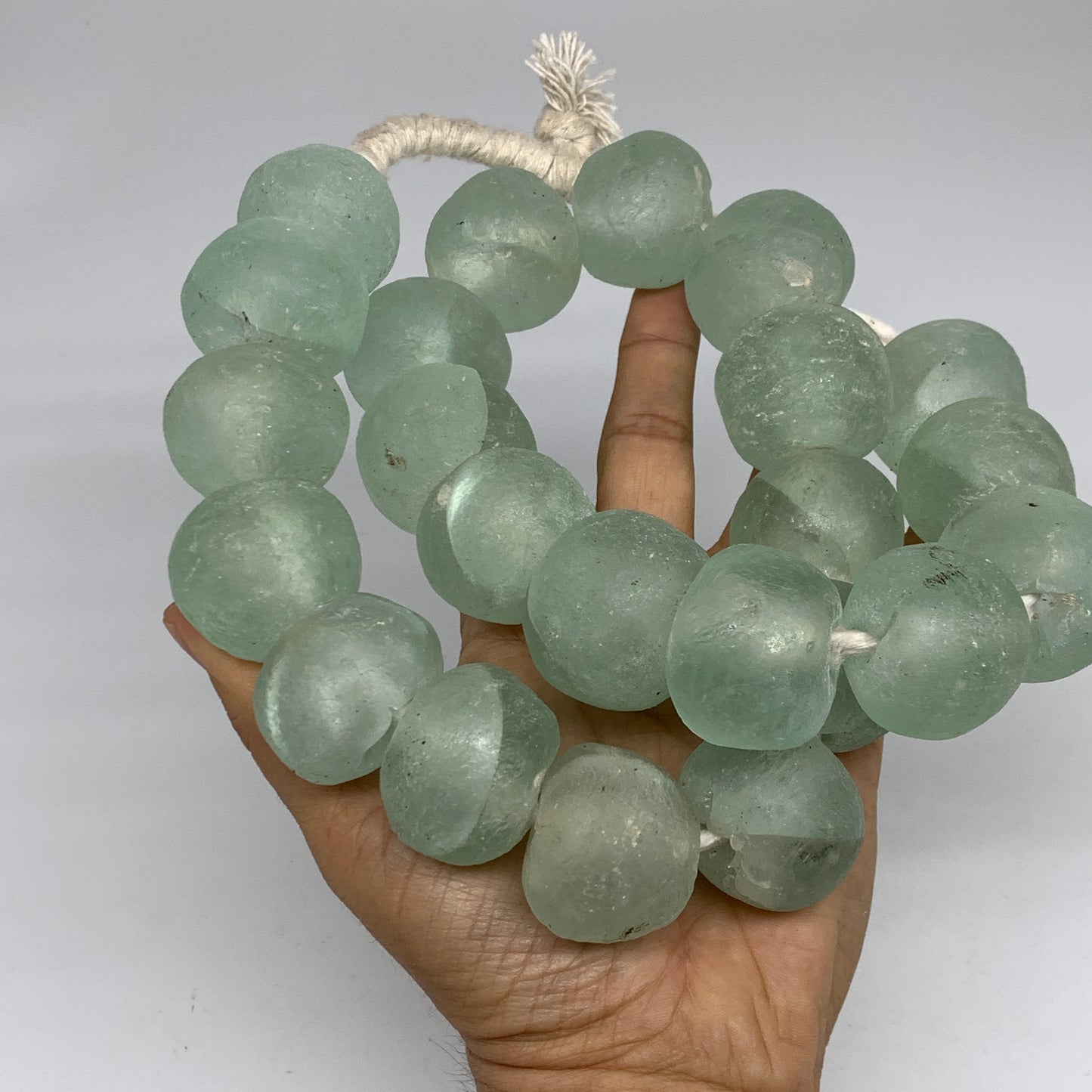 2.1 lbs, 25mm-30mm, 1 Strand, 23 beads, Blue Sea Glass Beads, B35694